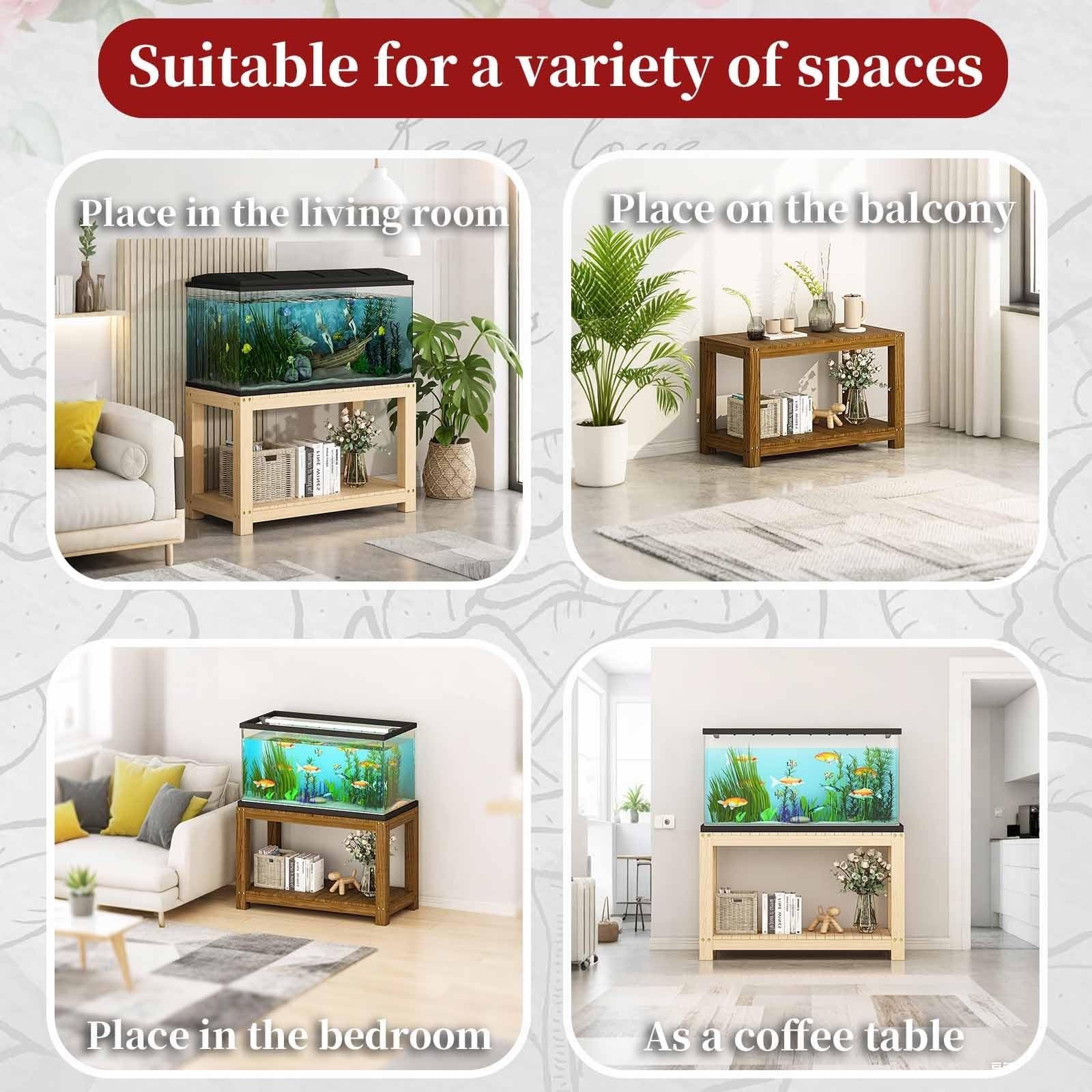 Supporto For Acquario In Legno Massello Di Larghezza 30–150 Cm – Supporto For Acquario In Legno Resistente Con Rack For Piante Da Interno A 2 Livelli | Tavolo Stampante(Brown,100X40X50CM(39X15X19IN))