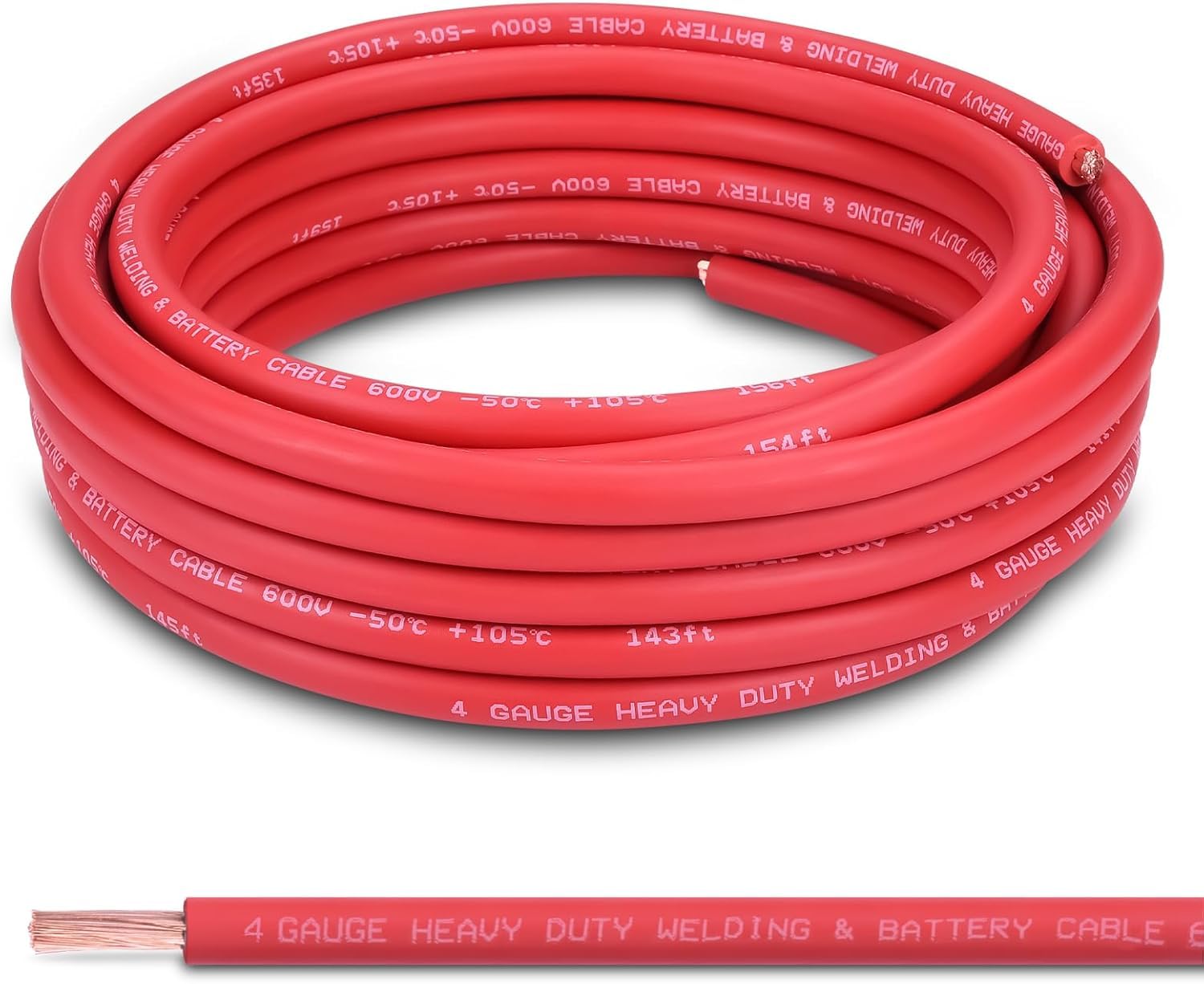 4 AWG Battery Cable, 30FT Red 4AWG Copper Wire, 4 AWG Welding Cable for Automotive, Battery, Solar and Marine