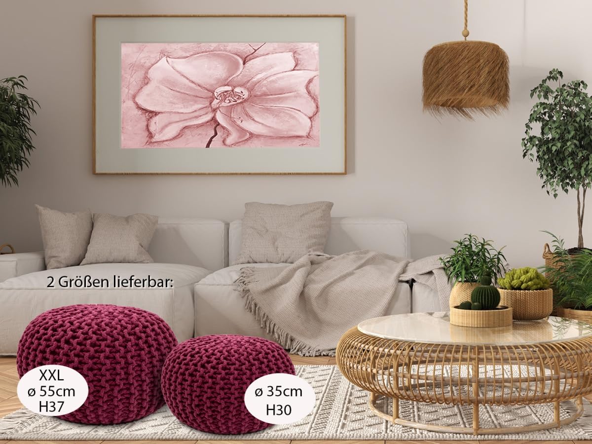 Sitzpouf Strickhocker Pouf Ø45 H30cm Bodenkissen Indoor Baumwolle nachhaltig recycelt Farbe Bordeaux