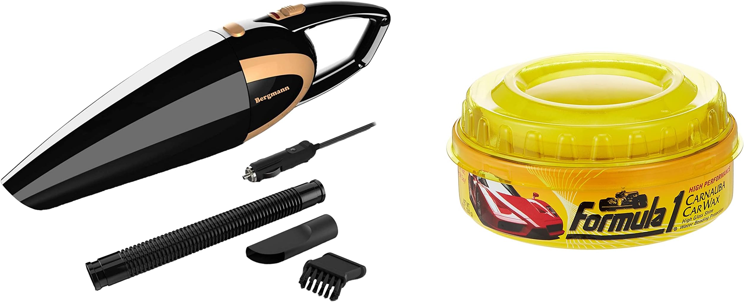 Formula 1 615026 Carnauba Paste Wax (230 g) & Bergmann Stunner Car Vacuum Cleaner with Stainless Steel HEPA Filter (Black)