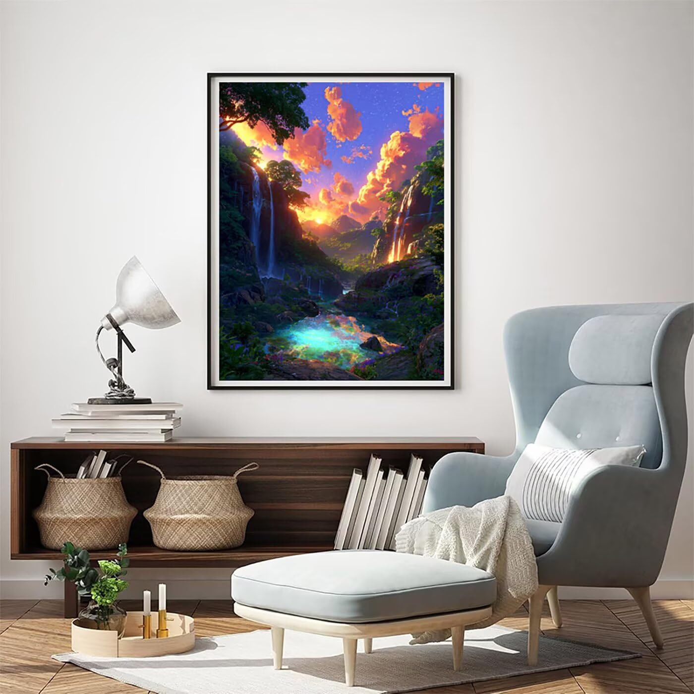 Landschaft Berg Malen Nach Zahlen Erwachsene, Paint by Numbers Adult Anfänger Set, Heimwerk Malen Nach Zahlen Kinder Mit Rahmen, 3 Pinsel und 36 Acrylfarbe Als für Deko Wohnzimmer 60 x 80 cm BJHDK482