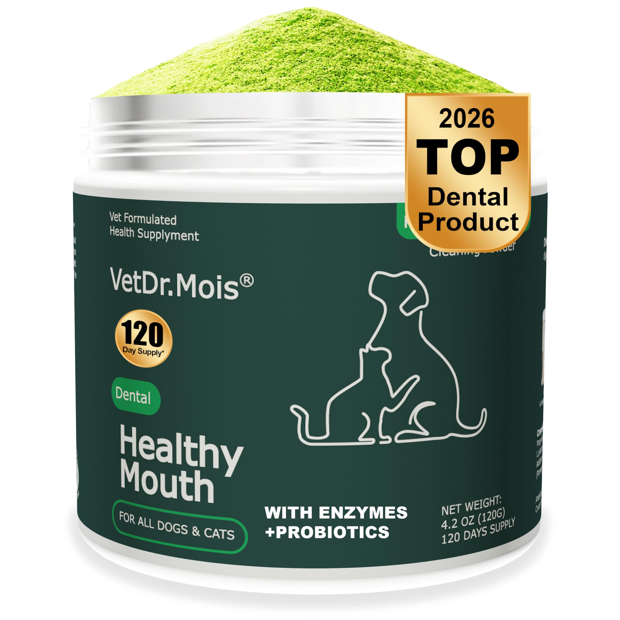 Dog Teeth Cleaning Powder, Dog Dental Powder and Cats Breath Freshener, Plaque Off Pet Tooth Cleaning lab co, Bad Breath & Tartar Remover for Dogs, Dog Teeth Cleaning with Enzymes 120 Day Supply, 120g