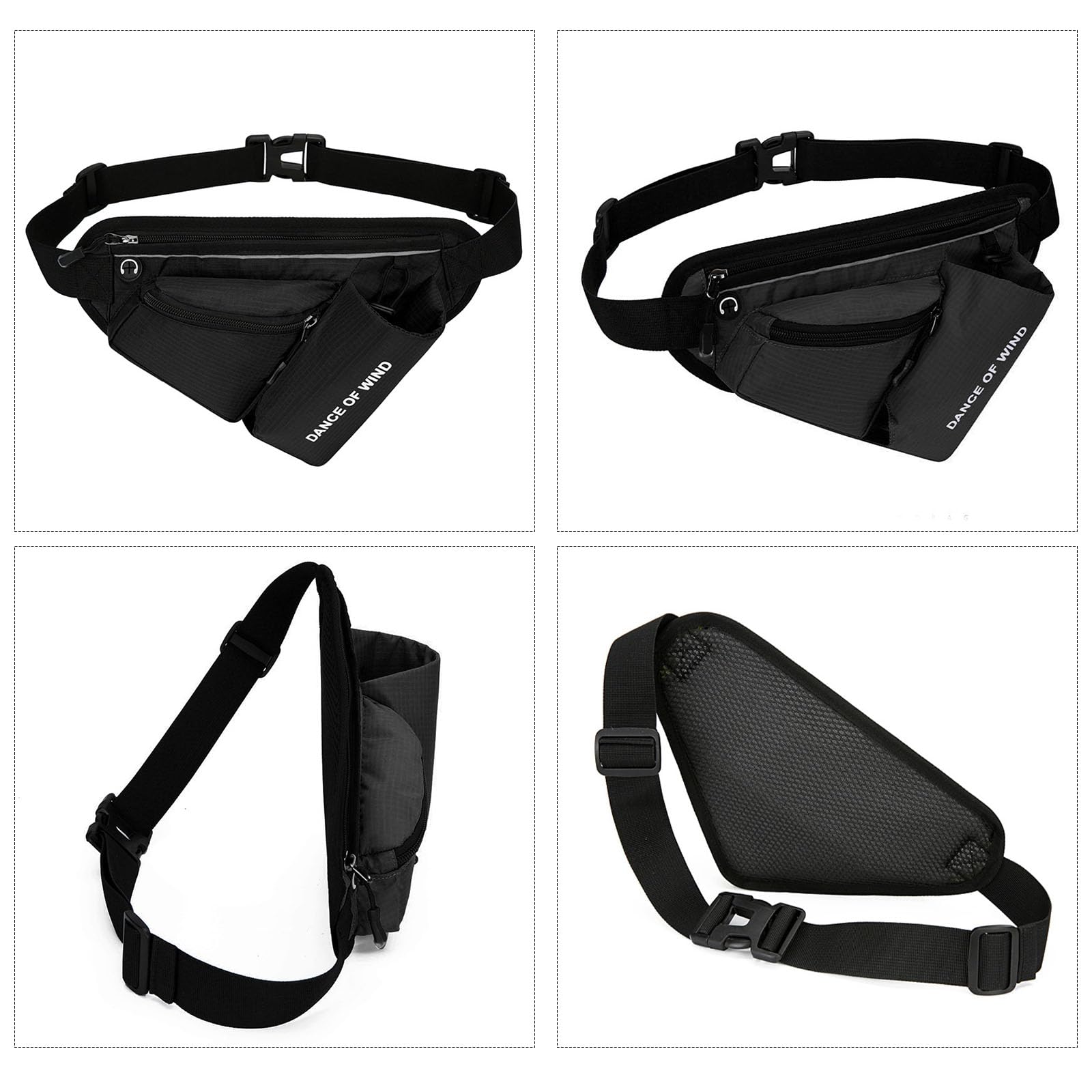 Marsupio Running con Porta Borraccia, Marsupio Sportivo Uomo Donna Regolabile (84-124cm), Impermeabile e Leggero per Corsa, Trekking, Viaggio, con Foro per Cuffie