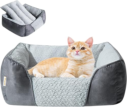 Miniatura 43 de Miguel Camas lavables para gatos de interior con cojín extraíble, fácil de lavar, sofá cama pequeña para mascotas con lado, cama rectangular para