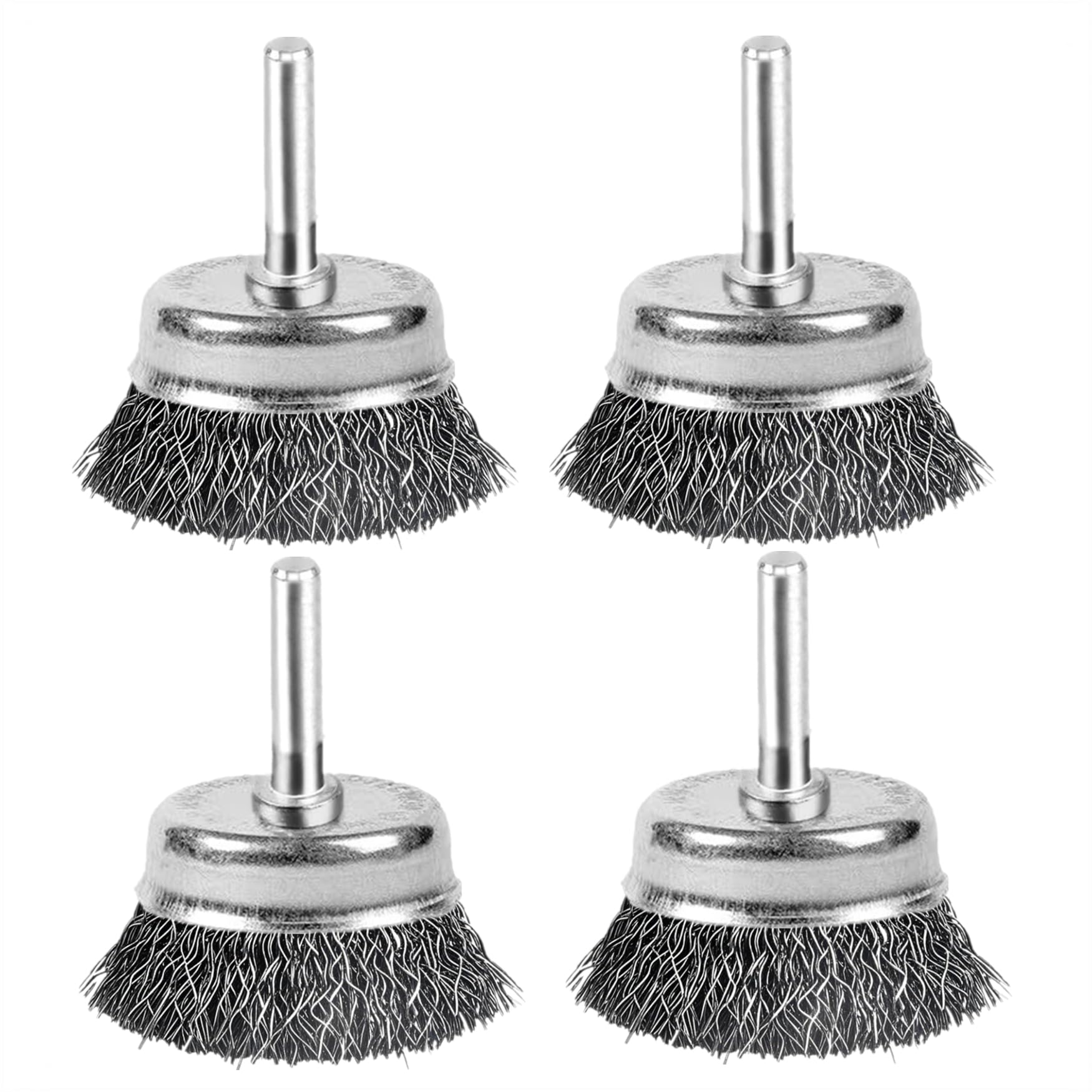 ROZZLOOM 2 Inch Wire Cup Brush Set for Drill - 1/4 Inch Round Shank Abrasive Wire Cup Brush - Stainless Steel Crimped Carbon Steel Brush for Rust,