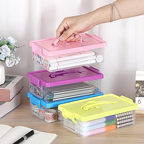 Miniatura 2 de BTSKY Paquete de 4 cajas de almacenamiento de plástico transparente con tapa, organizador apilable con diseño de delfín fácil de levantar, 4