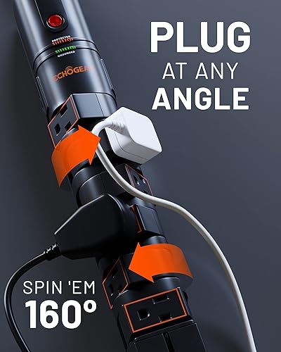 Miniatura 5 de ECHOGEAR Regleta de protección contra sobretensiones VoltSpin con tomas giratorias, enchufe plano, cable largo y agujeros de montaje, regleta de