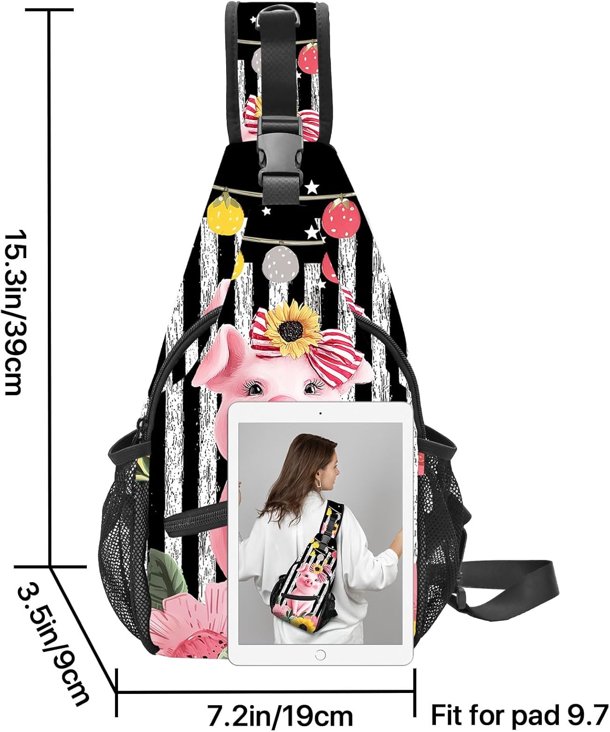 FyLybois Pig Sling Bag for Women Crossbody Backpack Lightweight Chest Daypack Fashion Shoulder Bags for Travel Hiking Biking - Image 3