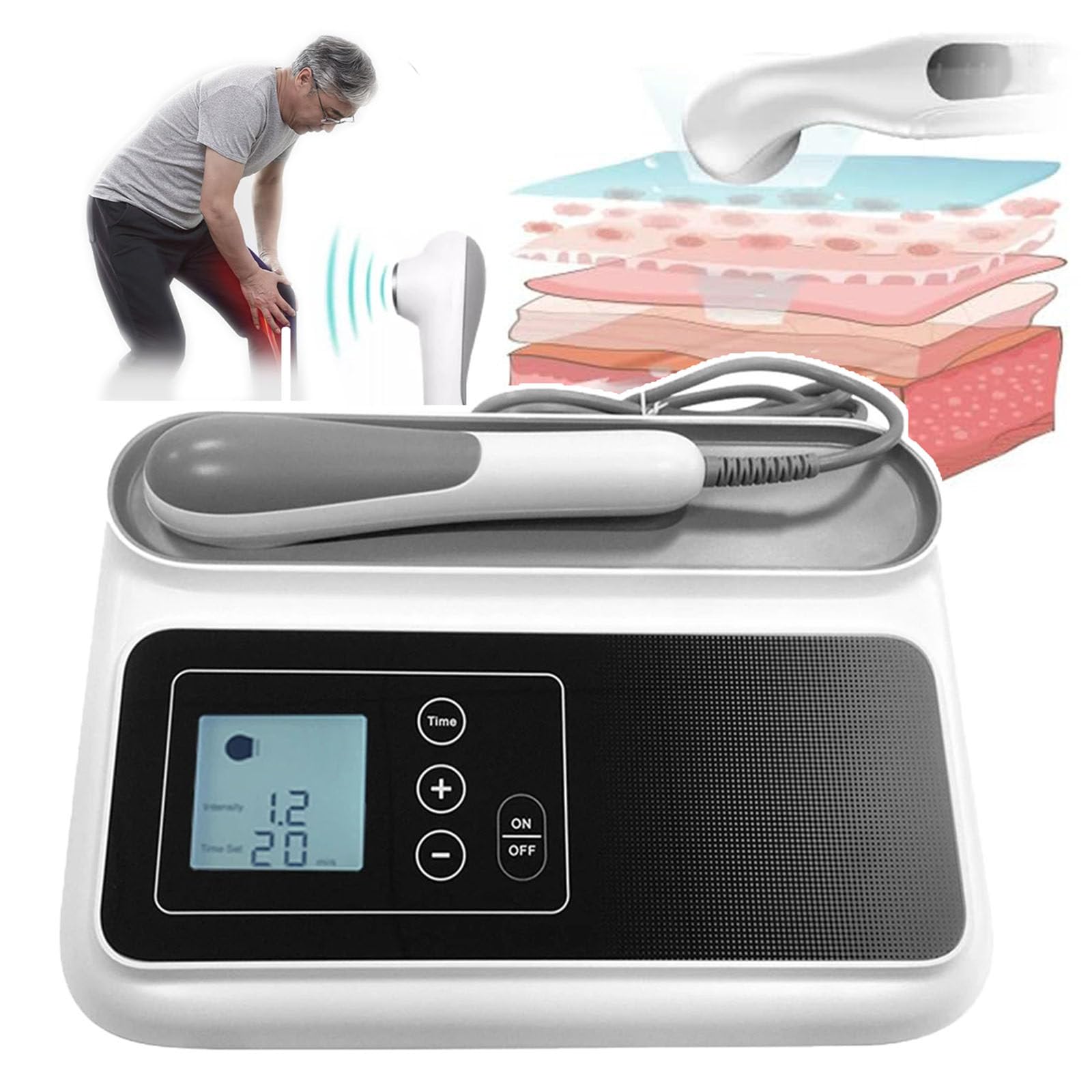 Terapia Ad Ultrasuoni Da 1,05 Mhz Machine-Touch Control, Dispositivo Portatile Per Alleviare Il Dolore Domestico, 5 Marce Intensità/Timer (5-30 Minuti), Per Ginocchia Spalle Lombari Braccia Collo