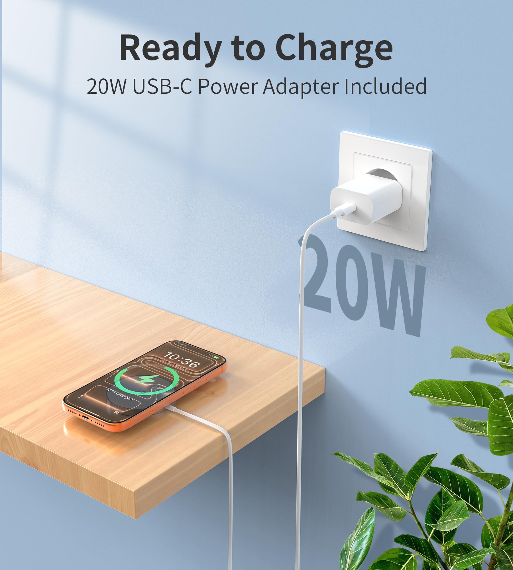 RoRoSkin Chargeur Mag Safe pour iPhone, 15W Chargeur sans Fil inductif pour iPhone 17e 17 16 15 14 13 12 Pro Max/Air/Plus/Pro, Magnétique Rapide sans Fil, avec Adaptateur USB-C 20 W Beige