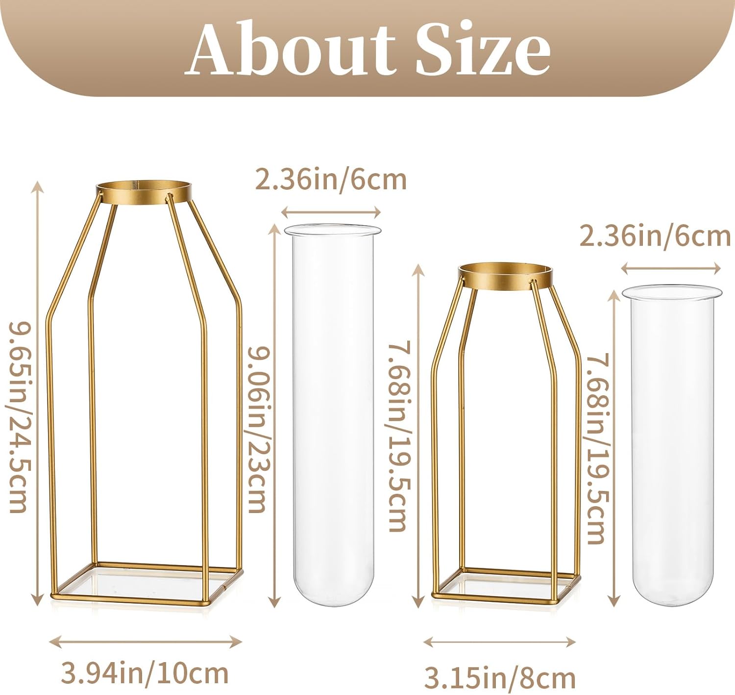Sziqiqi Metal Flower Vase Table Decor - Gold Frame Vase with Glass Test Tubes 8/10 Modern Bud Vase for Coffee Table Living Room Abstract Geometric Art Vase for Rose Hydroponic Plant Pampas