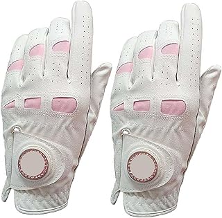 XIEHYA Guantes De Golf Guantes de Golf de Cuero for Mujer, con Marcador de Bola Brillante, Agarre Extra, Mano Izquierda y Derecha, Color Rosa, Golfista, 2 uds./1 par para Uso Al Aire Libre