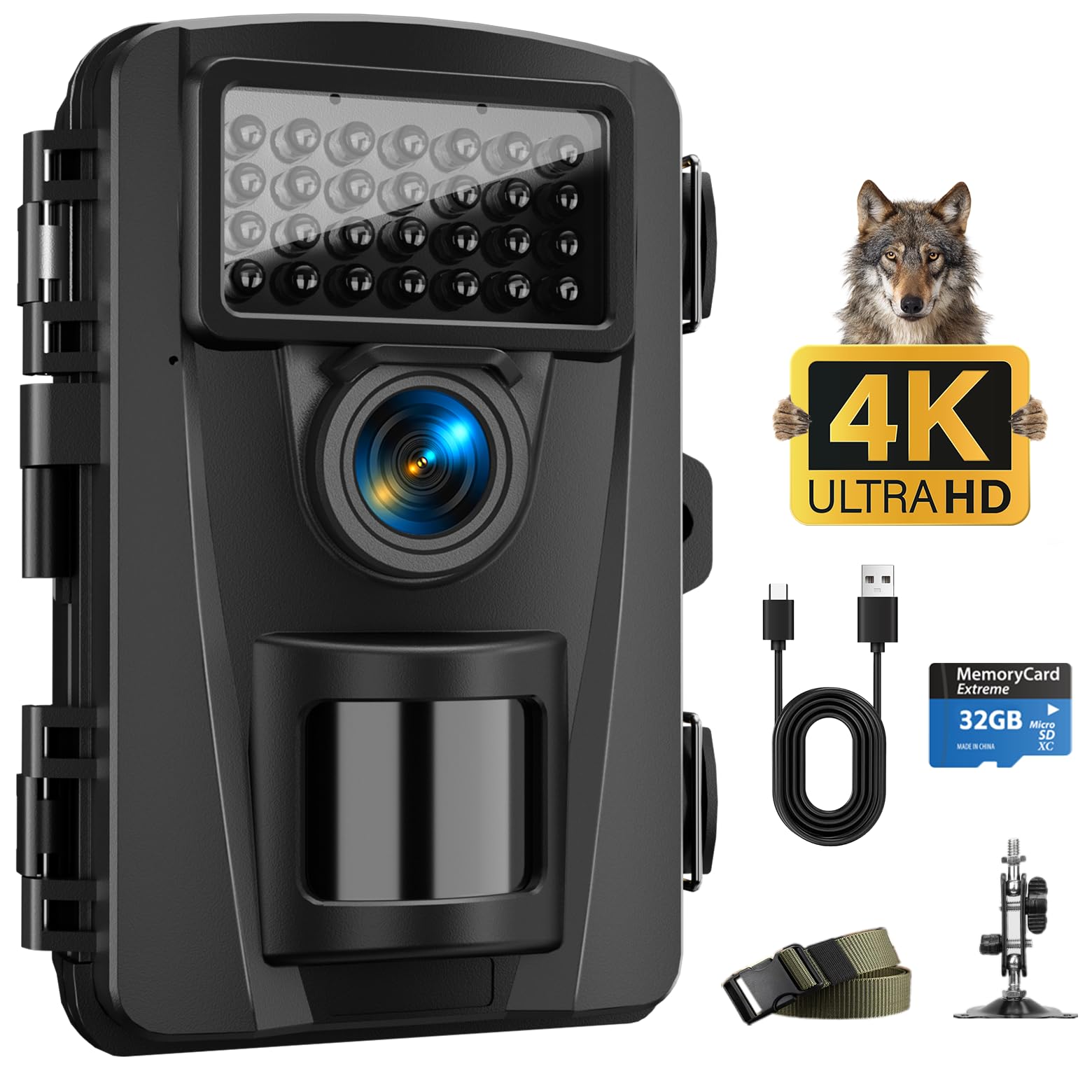 Cámara de Caza 4K 30fps, 60MP Camara Fototrampeo Nocturna 940nm Invisibles IR Leds, Diseño de Temporizadorn, IP66 Impermeable para Monitoreo de Vida Silvestre y Vigilancia del Hogar