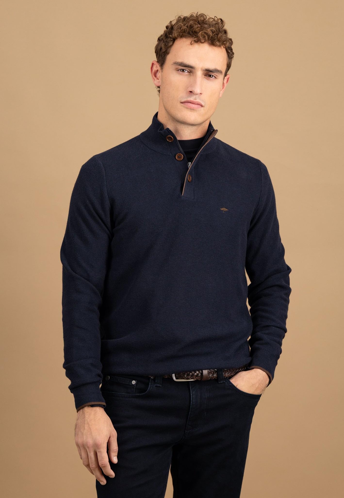 FYNCH-HATTON Jersey de algodón con botones y cuello alto