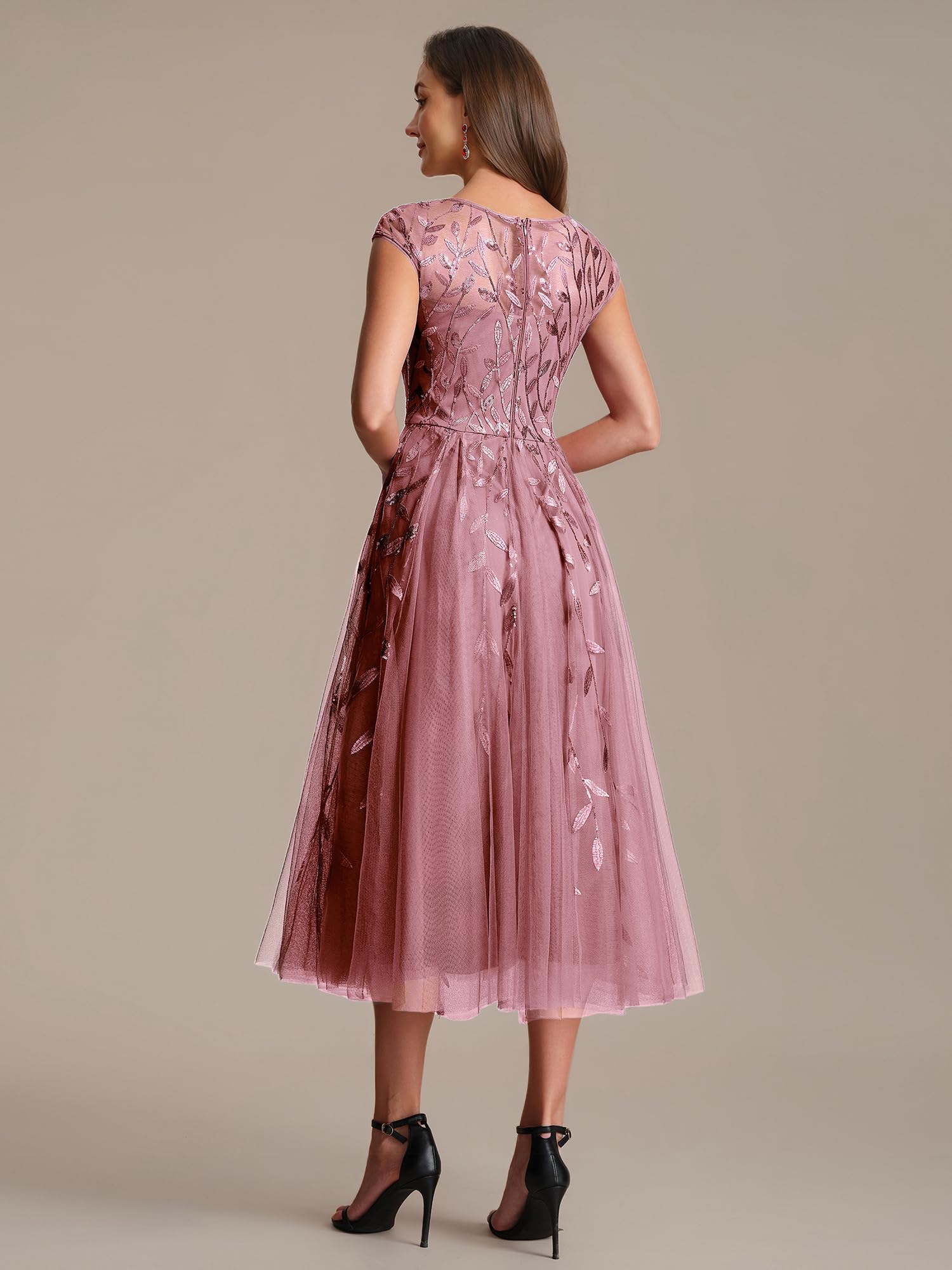 Ever-Pretty Kleid Hochzeitsgast Damen Midi Rundhalsausschnitt EG02778