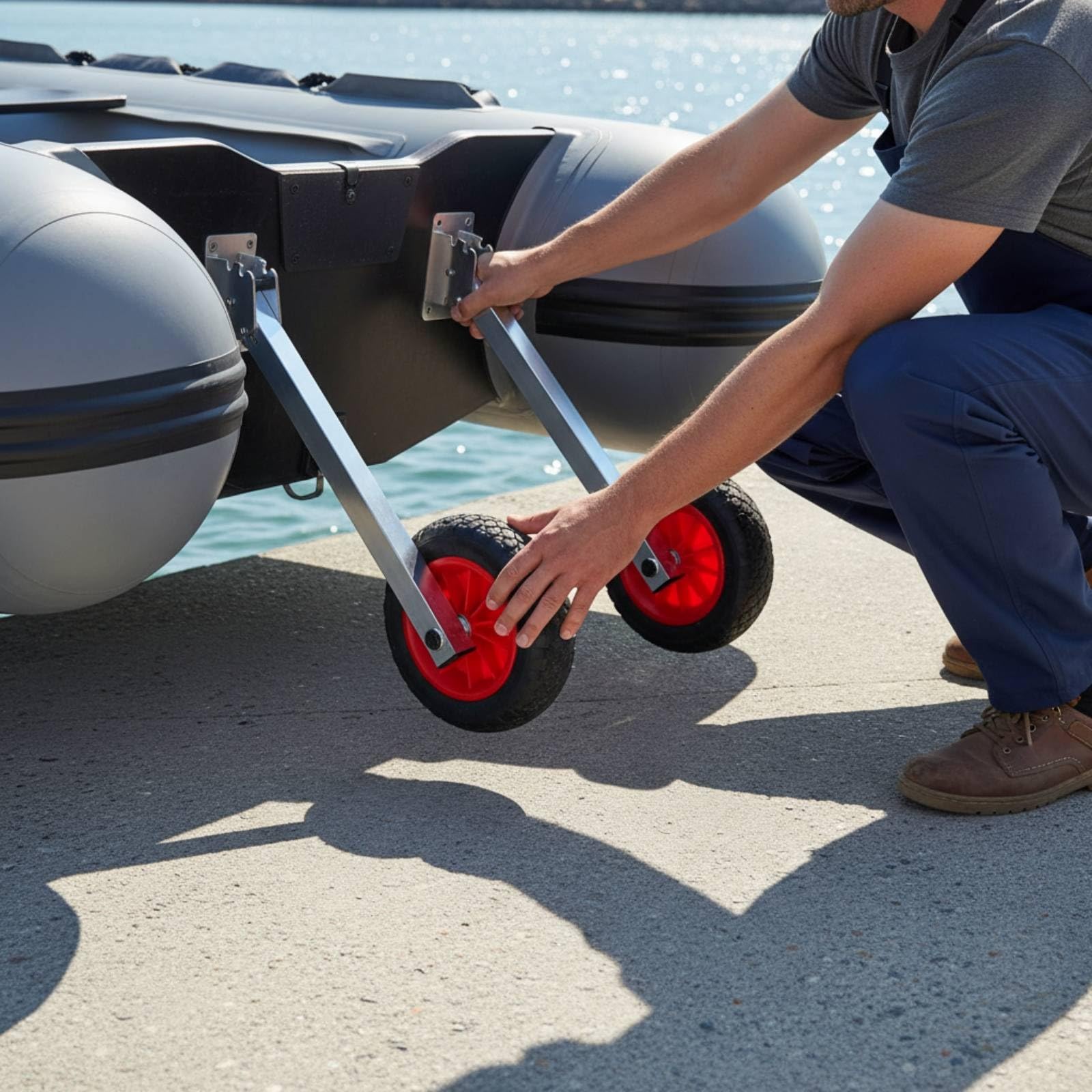 Anhänger Rad Transom Boot Aluminium Bootszubehör mit Anpassbarer Halterung Zum Optimalen Bewegen von Schlauchbooten für Familie Urlaub, Gelb, Vollgummirad