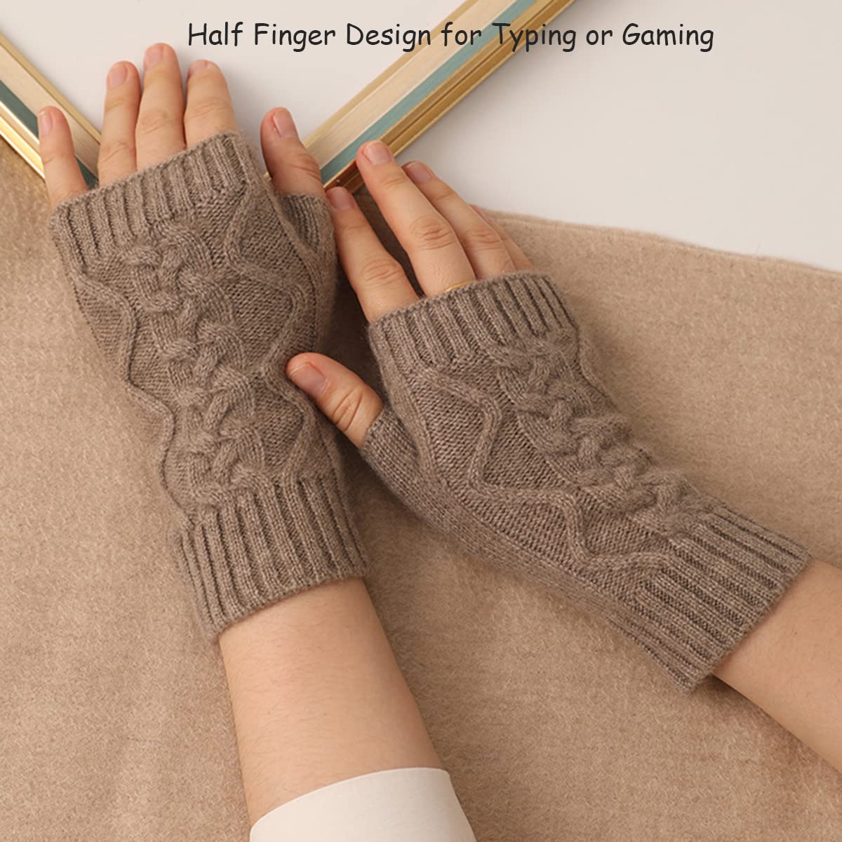 Guantes Sin Dedos de Puro Cachemir para Mujeres Hombres, Guantes Invierno de Medio Dedos para Muñeca Calentadores de Manos, Suave Cálido Manopla de Sin Dedos para Regalo Parejas Purple