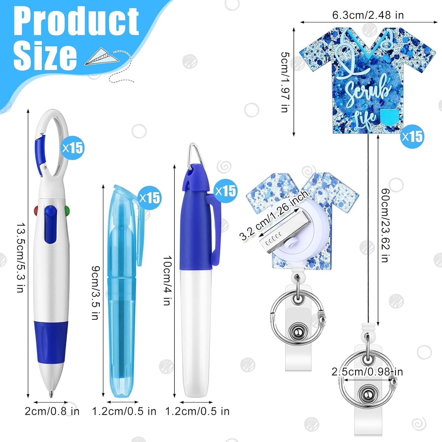 Sinmoe 75 Pcs Nurse Badge Reels Bulk Nurse Gifts Pen Set Include Badge Holder Tip Mini Highlighter Marker Pen Retractable Ballpens and Metal Ring Keychain for Doctor Gift Accessories(Vivid Color)