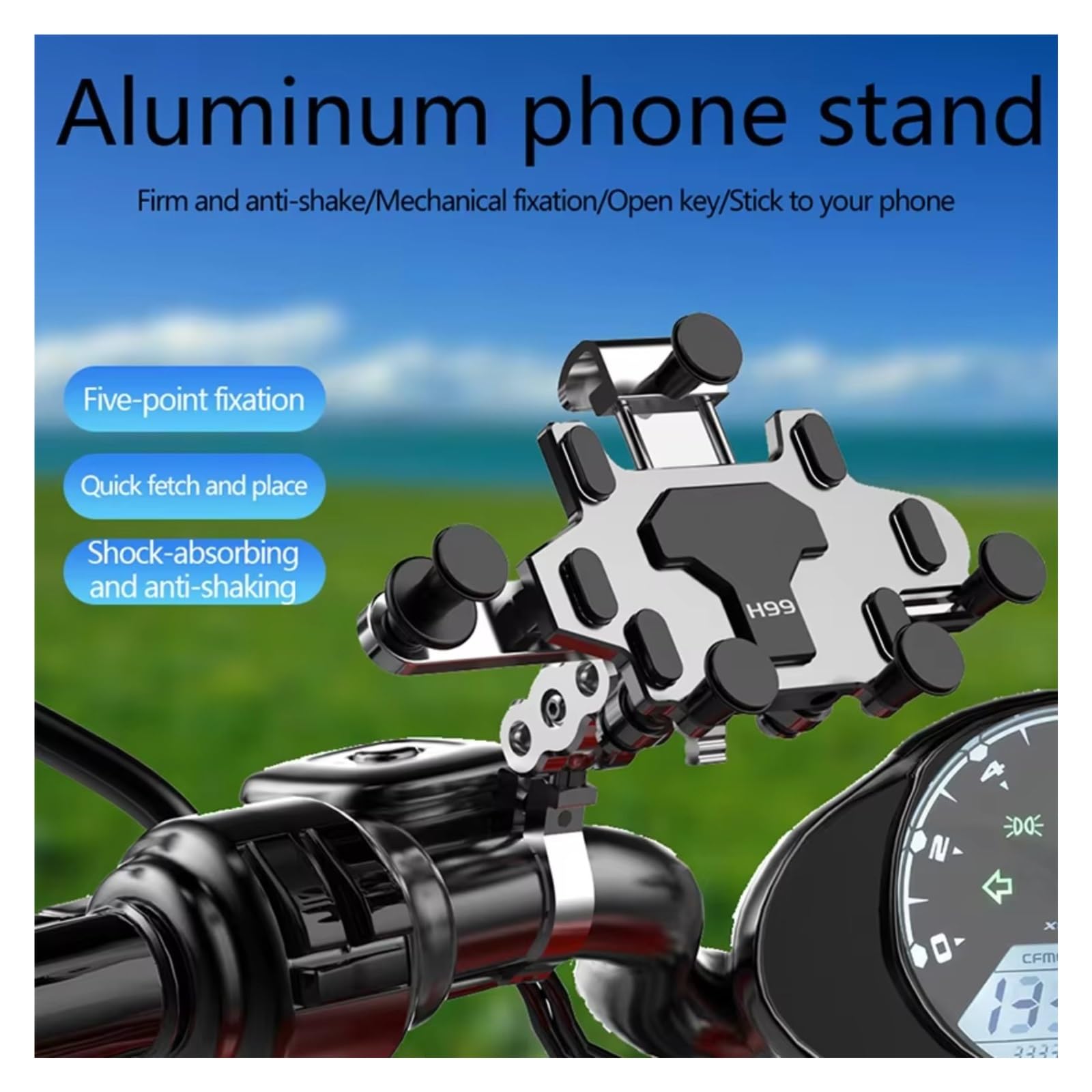 Soporte teléfono bicicleta Soporte Navegación Para Teléfono Móvil Con Ajuste Giratorio Aleación Mejorado Motocicleta Y Bicicleta Soporte Teléfono Con Absorción De Golpes 2024(H96 Black)