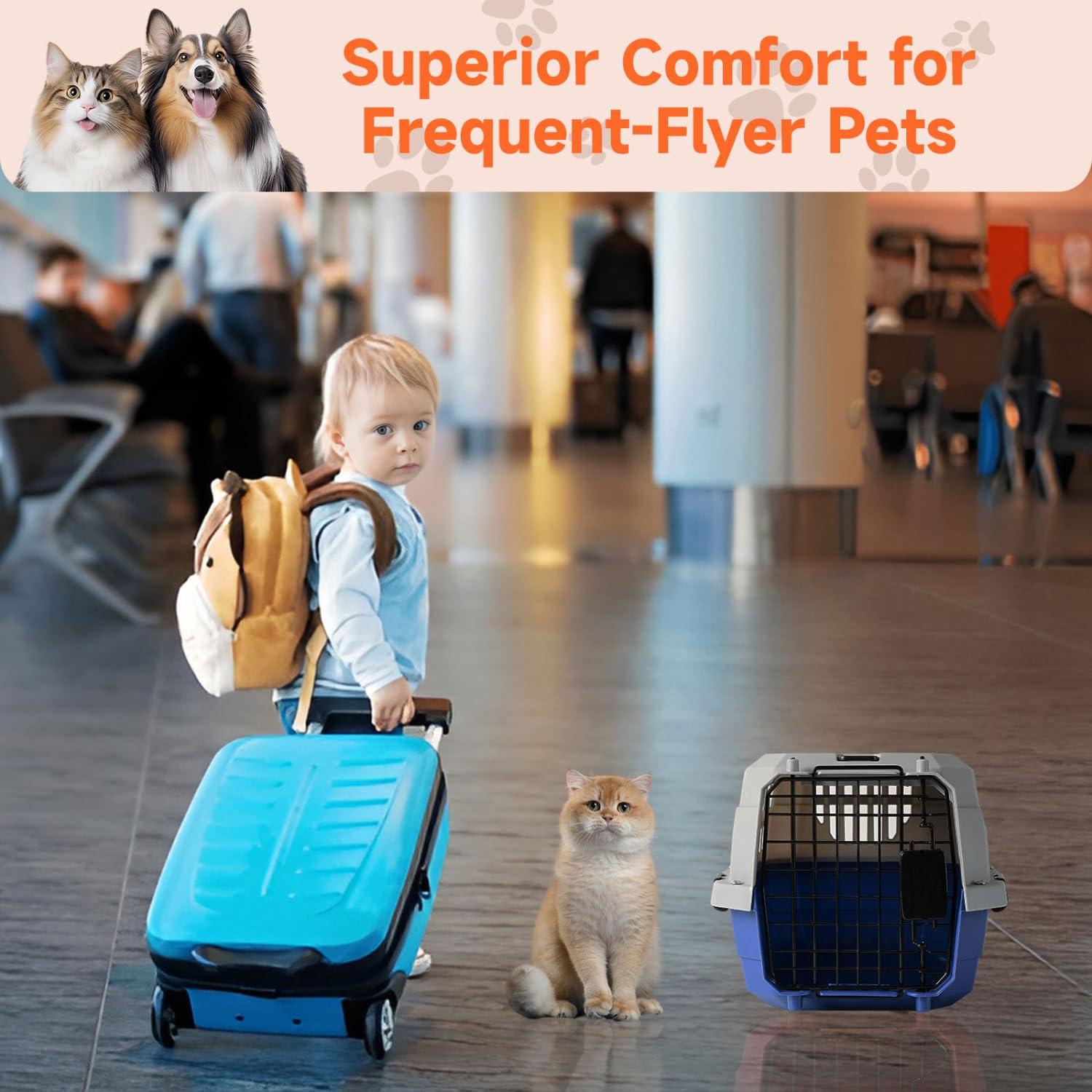 Nobleza Transportín para Gatos y Perros Mediano - Transportín de Plástico Portátil y Transpirable， Certificado para Viajes en Avión， 58x38.7x33 cm， Azul & Gris