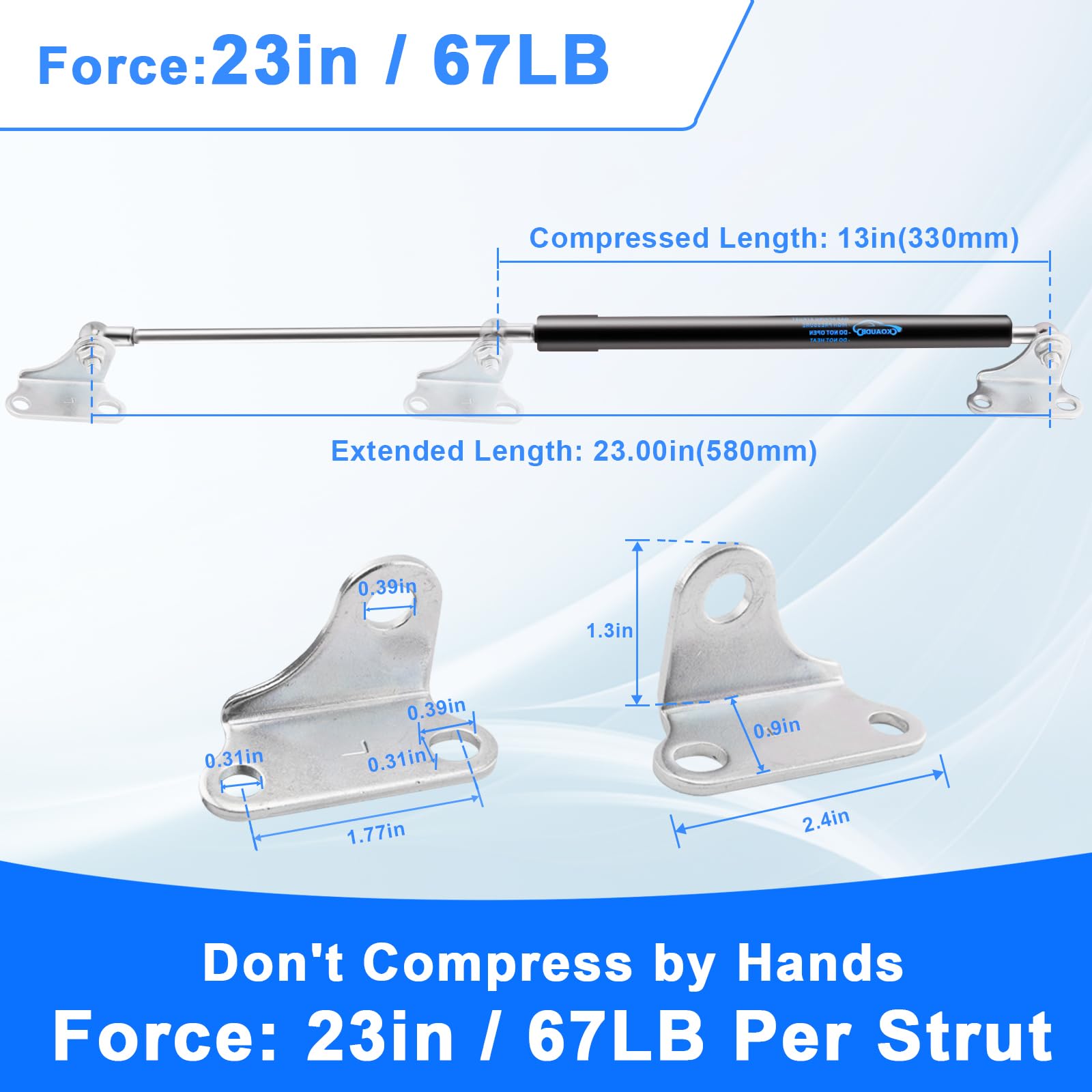 580 mm, 300N/30,4KG, Molle a gas resistenti da con staffa di montaggio a L, per il coperchio della porta del seminterrato RV letto TV gabinetto capannone, 2PCS (23in 67LB)