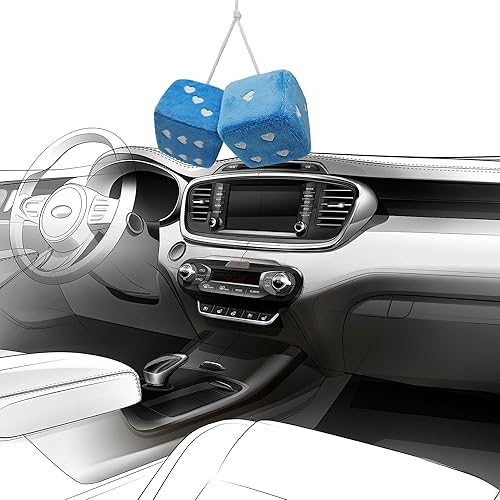 Miniatura 4 de 1 par de dados peludos, dados blancos esponjosos con formas de corazón, dados de la suerte, bonita decoración de coche para espejo retrovisor,