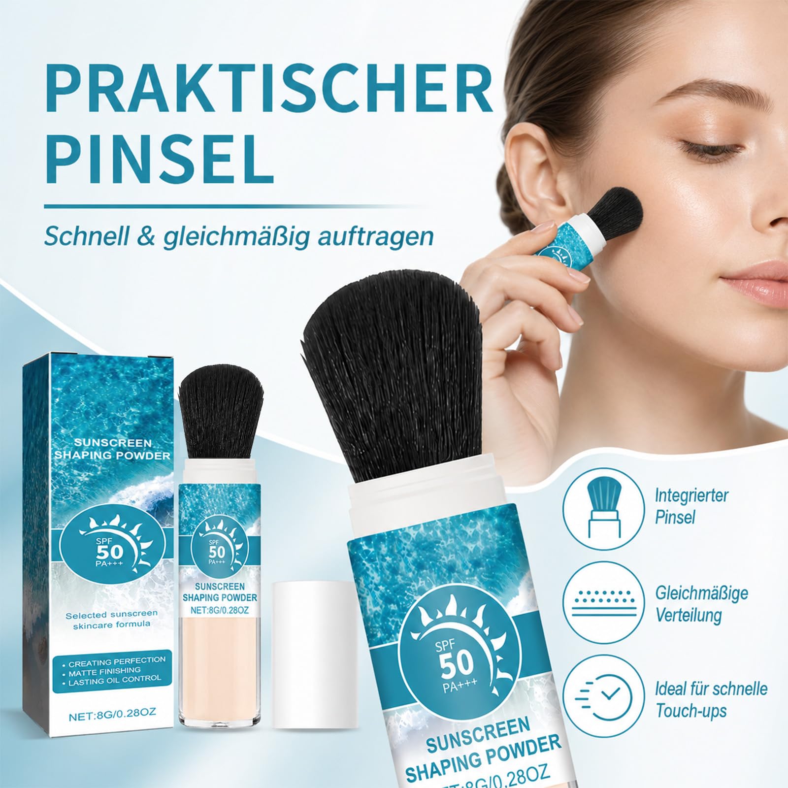 EONFAVE Puder Przeciwsłoneczny SPF50 PA+++ Ze Współczynnikiem Ochrony Przeciwslonecznej Do Twarzy Z Pędzlem Matujący Puder Utrwalający Z Olejem Kontrolnym W Podróży