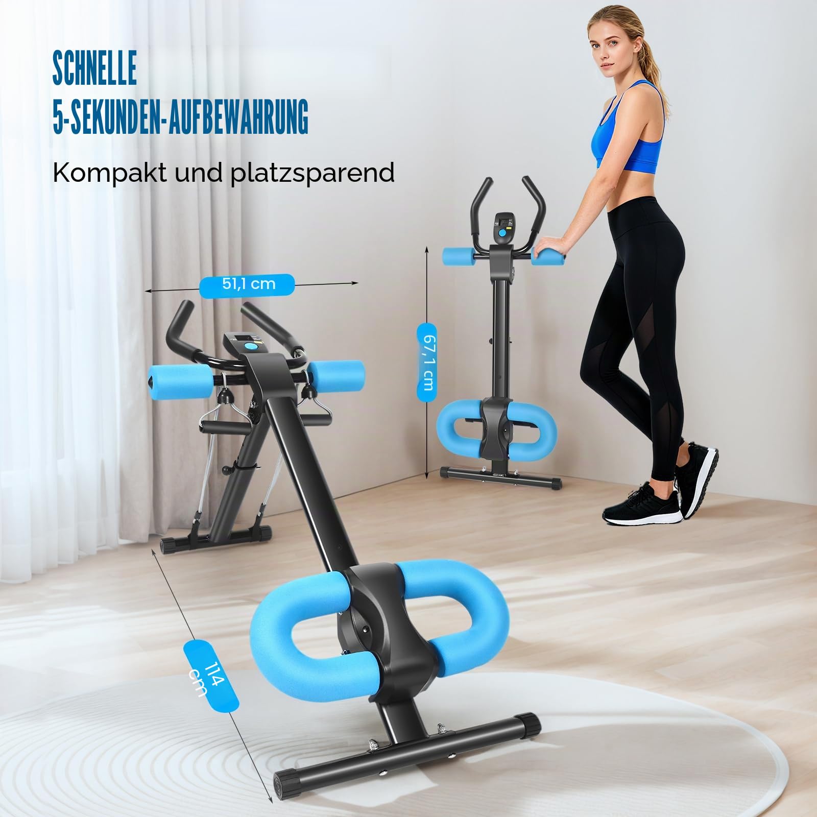 Bauchmuskeltrainer für Zuhause, 3 Einstellbare Winkel & 5 Höheneinstellungen/150kg Belastbarkeit, Ausgestattet mit LCD-Bildschirm, Multifunktionales Ganzkörper-Trainingsgerät