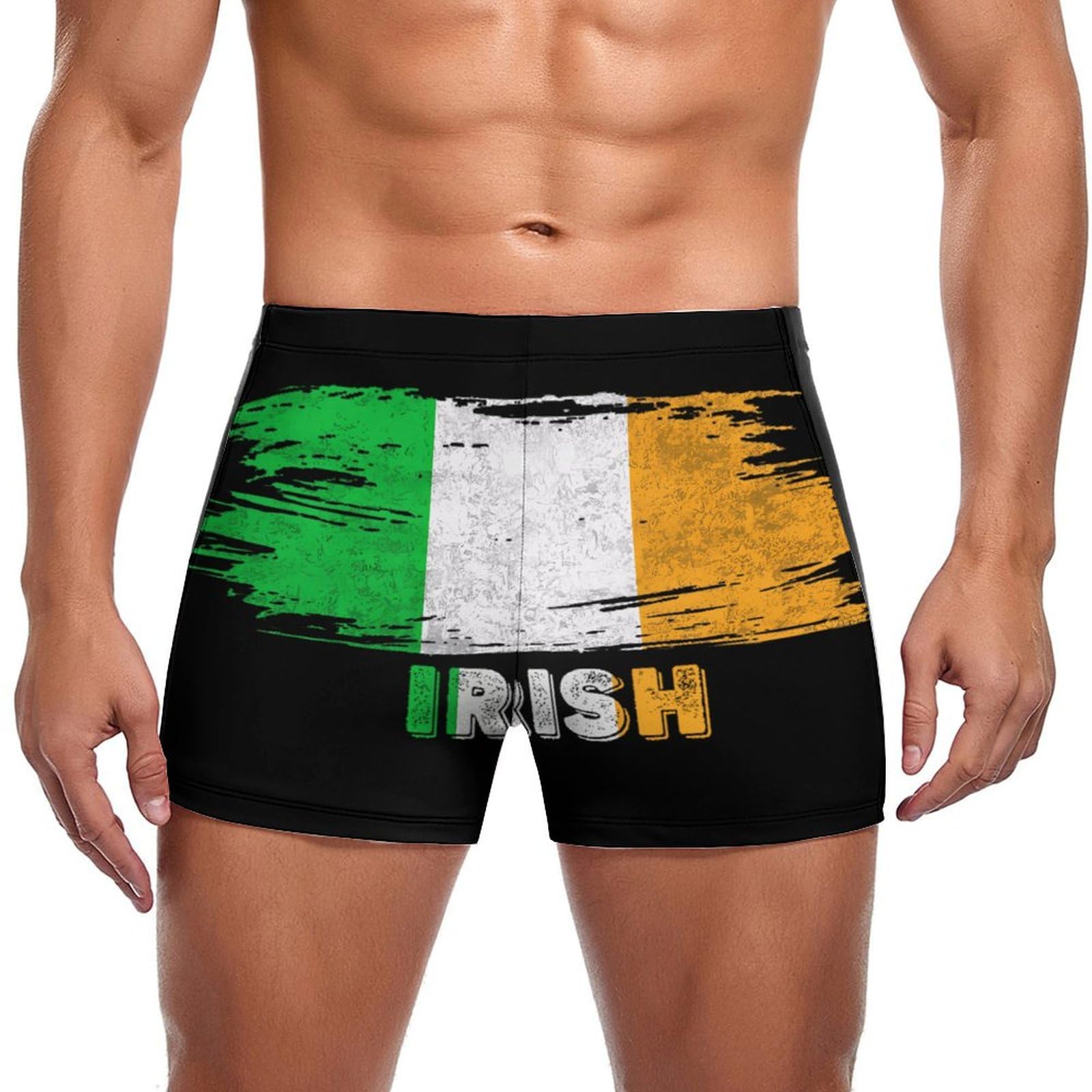Melbrakin Men's Irish Flag Swimming Trunks Sports Swim Briefs Novelty Boxer Briefs