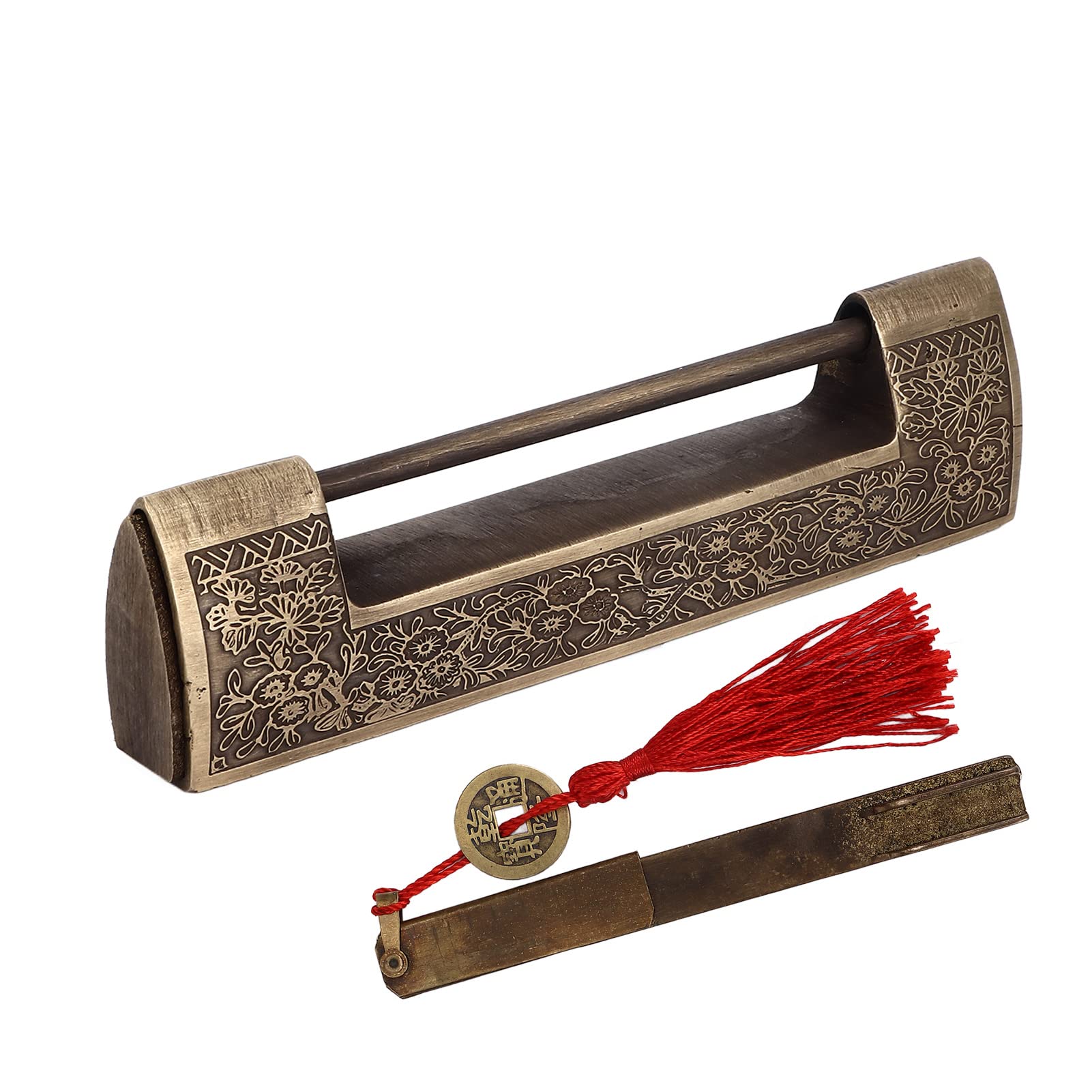Cerradura antigua, candado de latón de estilo chino con llave para cajas de gabinetes de, regalo de cerradura horizontal vintage con espacio de 3,5 pulgadas