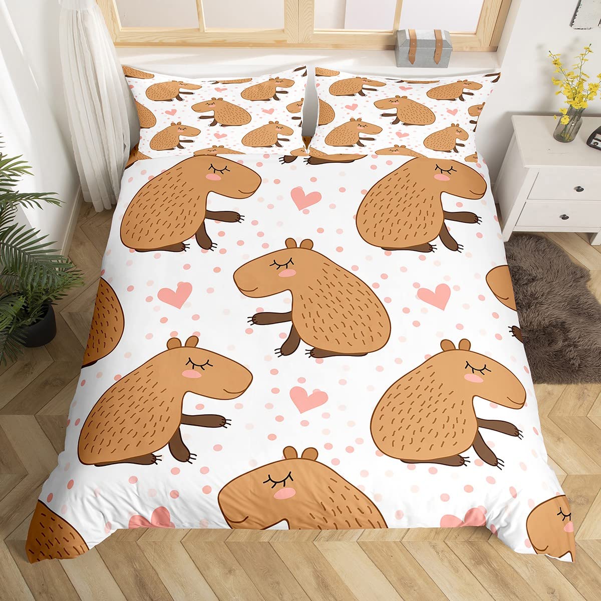 Manfei Capybara Duvet Cover Set Single Size, South America Fauna Comforter Cover with 1 Pillowcase