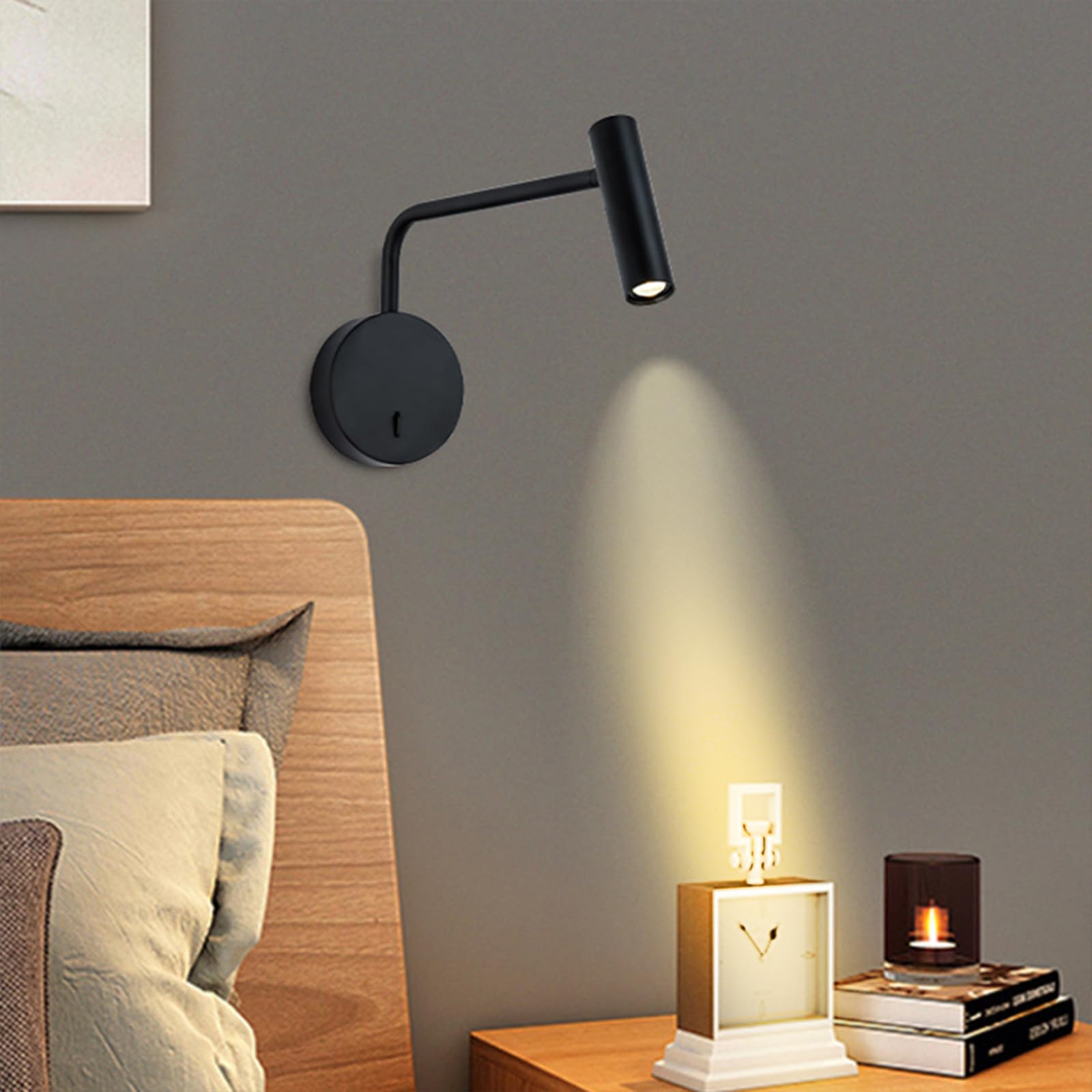 zhxinashu Aplique pared Interior LED Modernas, Lámpara de Lectura Brazo Oscilante Regulable 350° – Blanco Cálido, Aplique pared Industrial de 3W para Dormitorio, Salón, Cabecera de Cama(Negro)