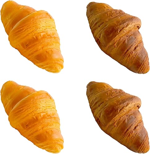 4 rollos de croissant artificiales de simulación de pan falso de poliuretano realista decoración de pan de comida modelo cocina accesorios de foto
