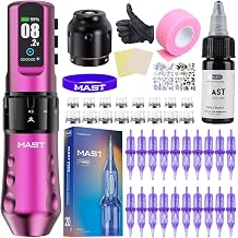 Mast Tattoo Flip4 Pro Wireless Tattoo Machine Kit Complete Kit Mcore-C1.1 Motor Rotary Gun with 7 Adjustable Strokes 2.5-4.5mm for Large Area Shading Powerful Lining