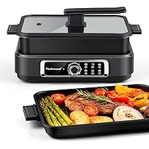 Indoor Grill, Techwood Electric Indoor Grill Griddle 7.5-Quart 1500W Versatile Multi-Cooker with 5-Level Heat Settings, Come with Removable Non-stick Grill Pan& Cooking Pot, Dishwasher Safe
