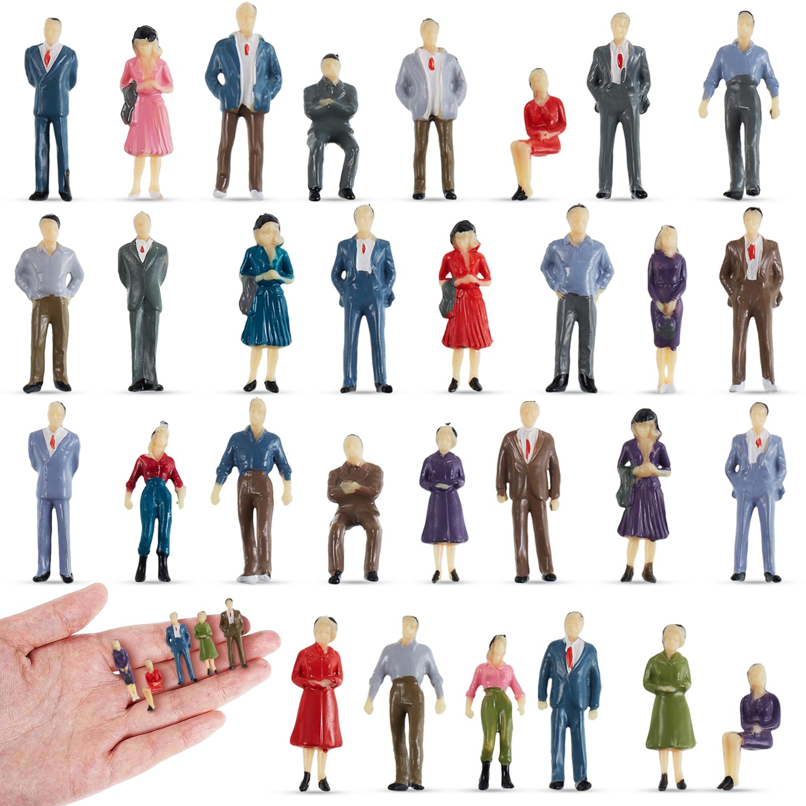 30 Figurines Miniatures – échelle 1:75, Peintes à La Main, Debout Et Assises – Pour Décoration De Trains, Dioramas, Maisons De Poupées