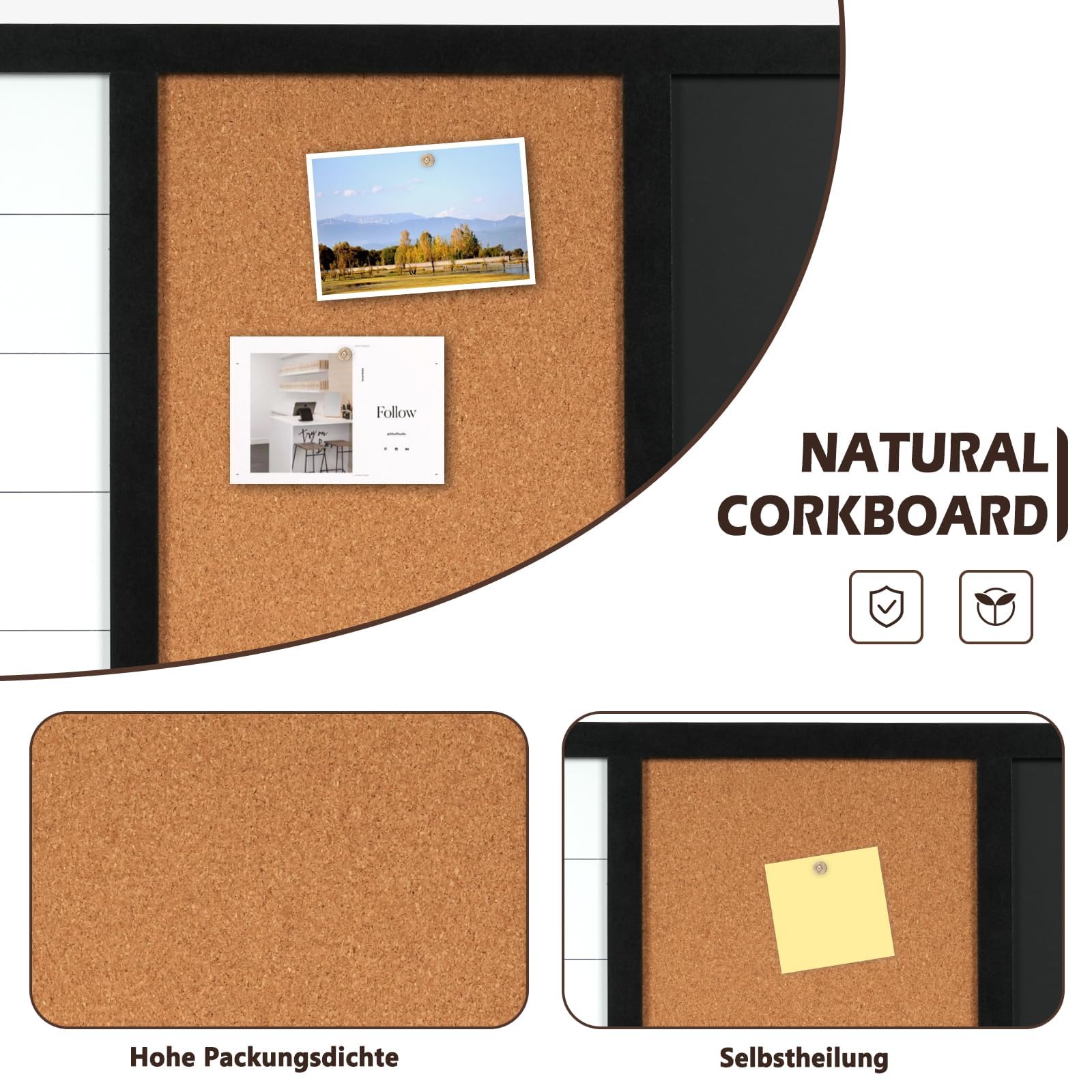 DOLLAR BOSS Kreidetafel aus Kork Tableau magnétique combiné 50x70cm, tableau magnétique, tableau blanc, tableau en liège, tableau mémo cuisine, tableau planning hebdomadaire