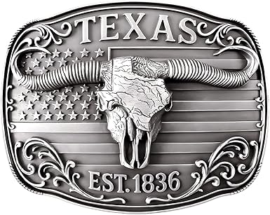 Cowboy Belt Buckle for Men Women Vintage Rodeo Texas Map 1836 Longhorn bull Western Belt Buckles