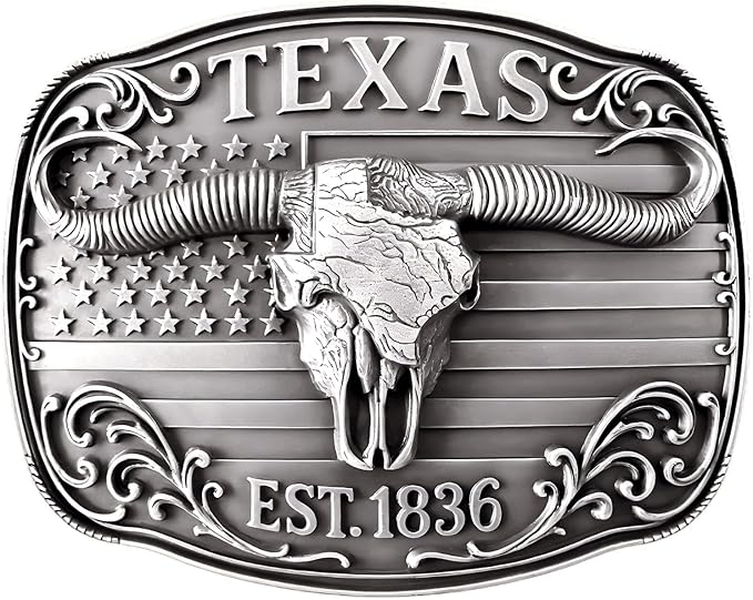 Cowboy Belt Buckle for Men Women Vintage Rodeo Texas Map 1836 Longhorn bull Western Belt Buckles