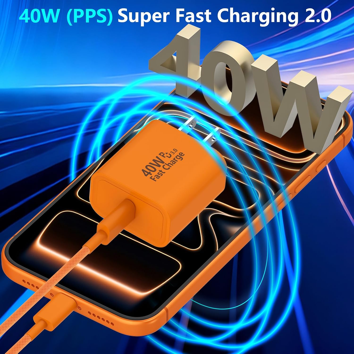 iPhone 17 Pro Max Charger Fast Charging, [2-Pack] 40W USB C MFi Certified Fast Charger Block with 2x10FT Woven Type C to C Cable for iPhone 17/Pro Max/Pro/Air/16/16 Pro Max/15/iPad – Orange