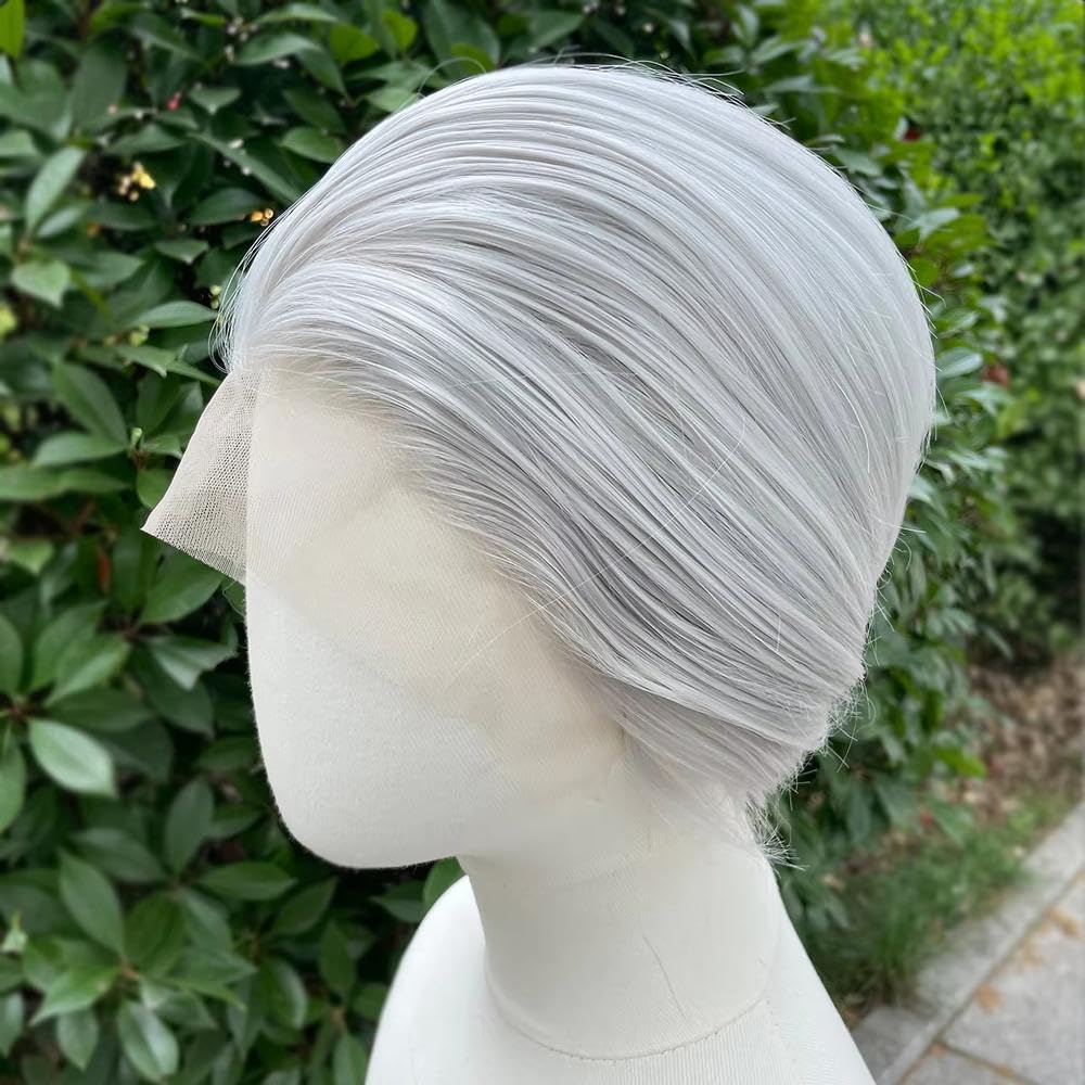 Haarpflege Splittergraue Kurze Bob-Schnitt-Lace-Front-Perücken Für Frauen Cosplay-Perücken Für Männer Hellgraue Klebefreie 13x4-Lace-Front-Perücken
