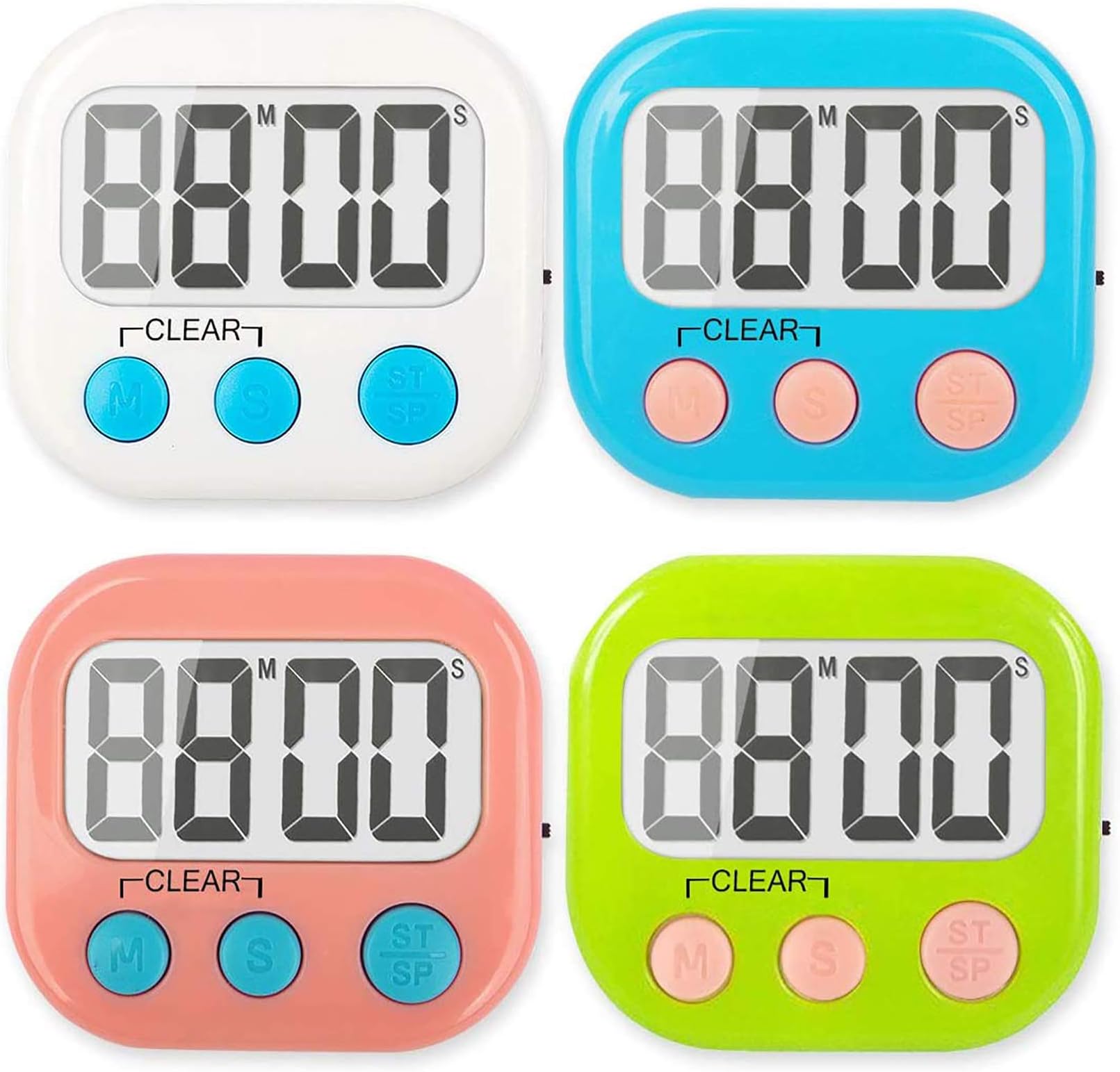 WUTL 11 4 Pack Digital Kitchen Timer Strong Magnetic Electronic Countdown and Count Up, Loud Alarm Small Size