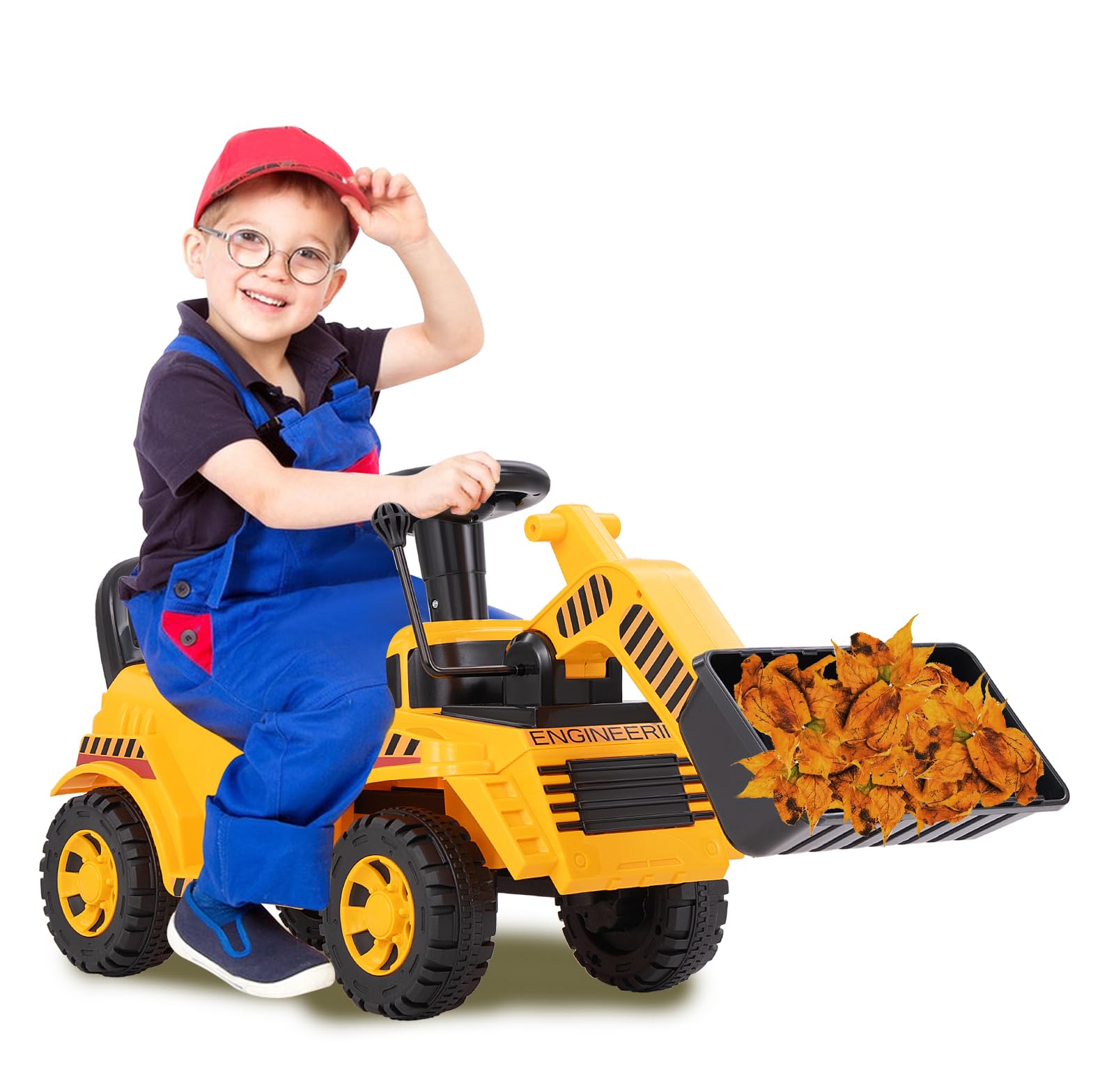 DREAMADE Bagger zum draufsitzen, Kinder Sitzbagger mit Flexibler Schaufel & Hupe & Kippschutz, Aufsitzbagger mit Stauraum unter Sitz, Sandbagger Sitzbagger Kinder ab 19 Monaten (Bulldozer)