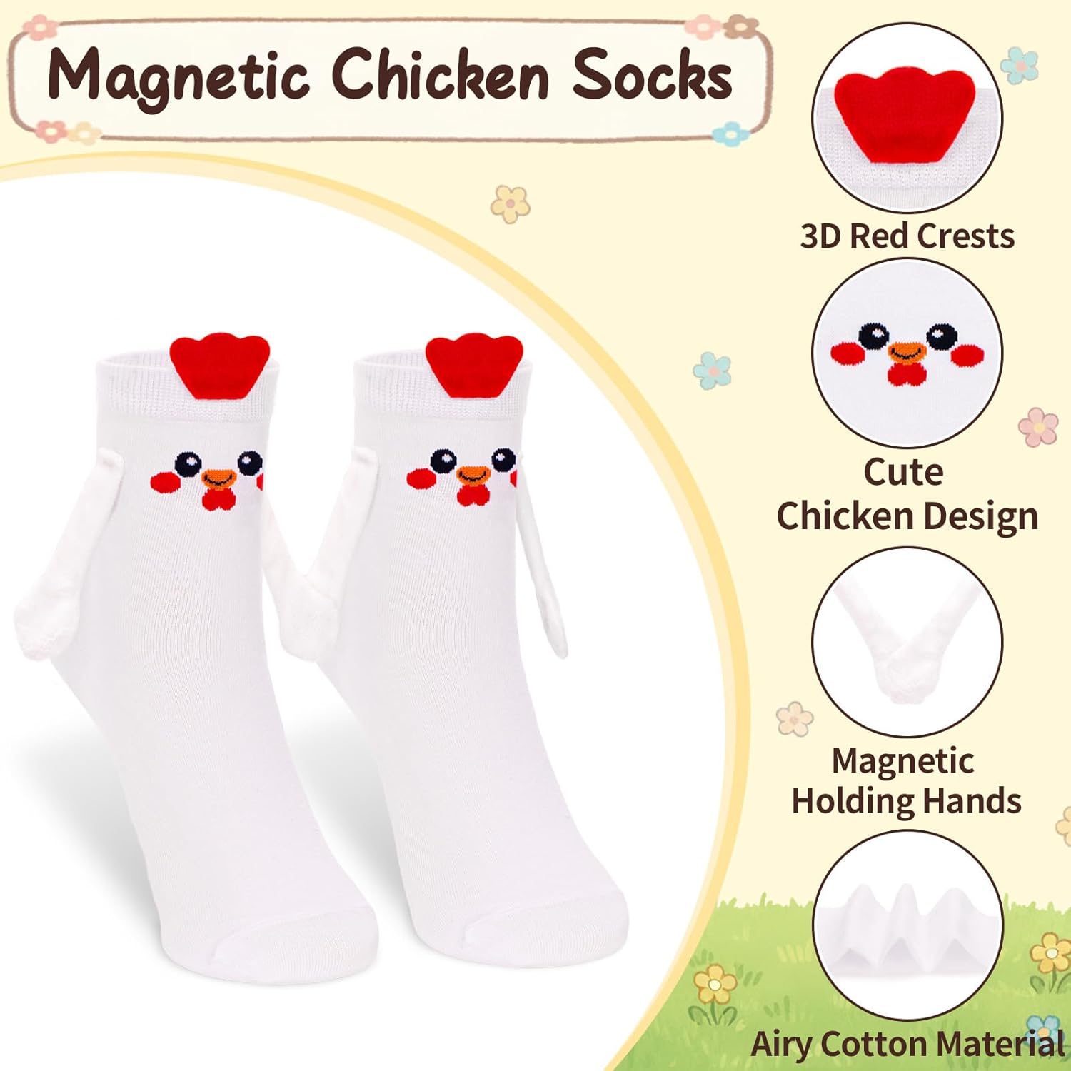 FunisFun Chicken Socks with Magnetic Holding Hands Funny Animal Crazy Socks for Women Ideal Gifts for Adult - Image 4