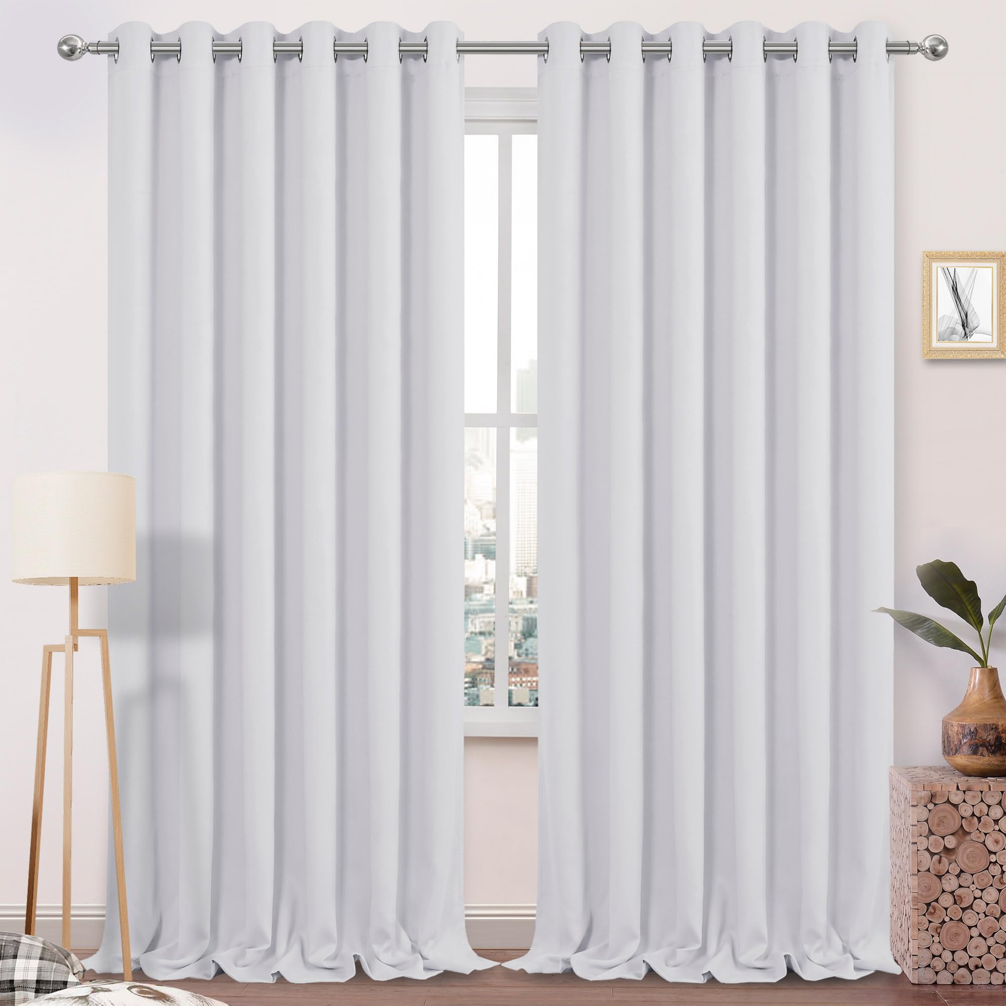 DWCN Room Darkening Curtains for Bedroom - Thermal Insulated Light Blocking Grommet Window Curtains for Living Room, 80 x 96 inch Length, Set of 2, Greyish White