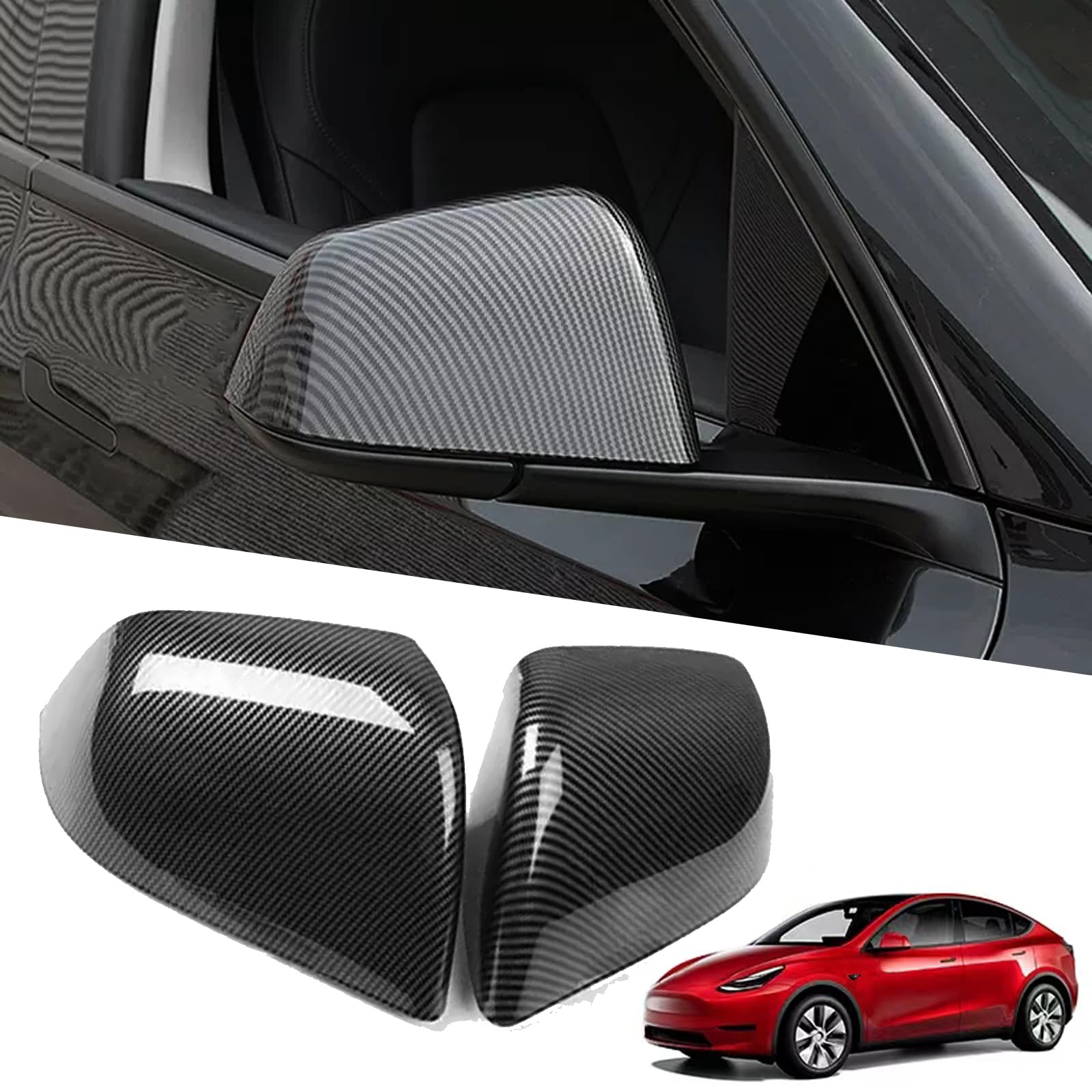 YHCDSEA Rearview Mirror Guard Cover for Tesla Model Y, Side Mirror Cover Exterior Accessories fit for Tesla Model Y 2024 2023 2022 2021 (Glossy Carbon