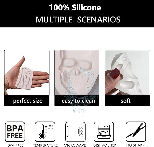 Miniatura 3 de Moldes de silicona para fondant de huesos de calavera, moldes de chocolate con alas de murciélago de Halloween para decoración de pasteles, caramelo