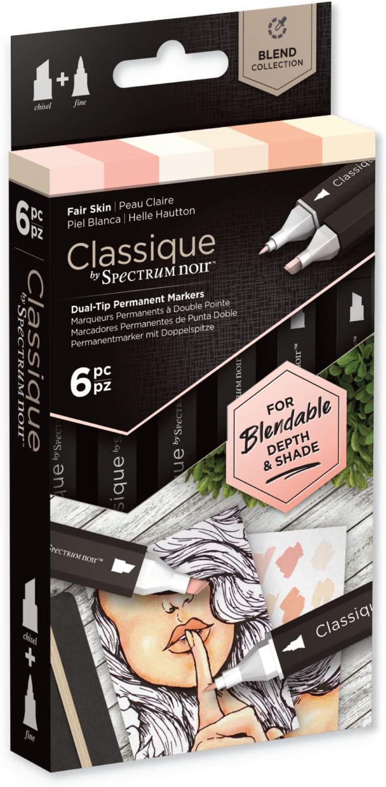 Spectrum Noir Classique Blend Alcohol Marker Dual Nib Pens Set-Fair Skin-Pack of 6