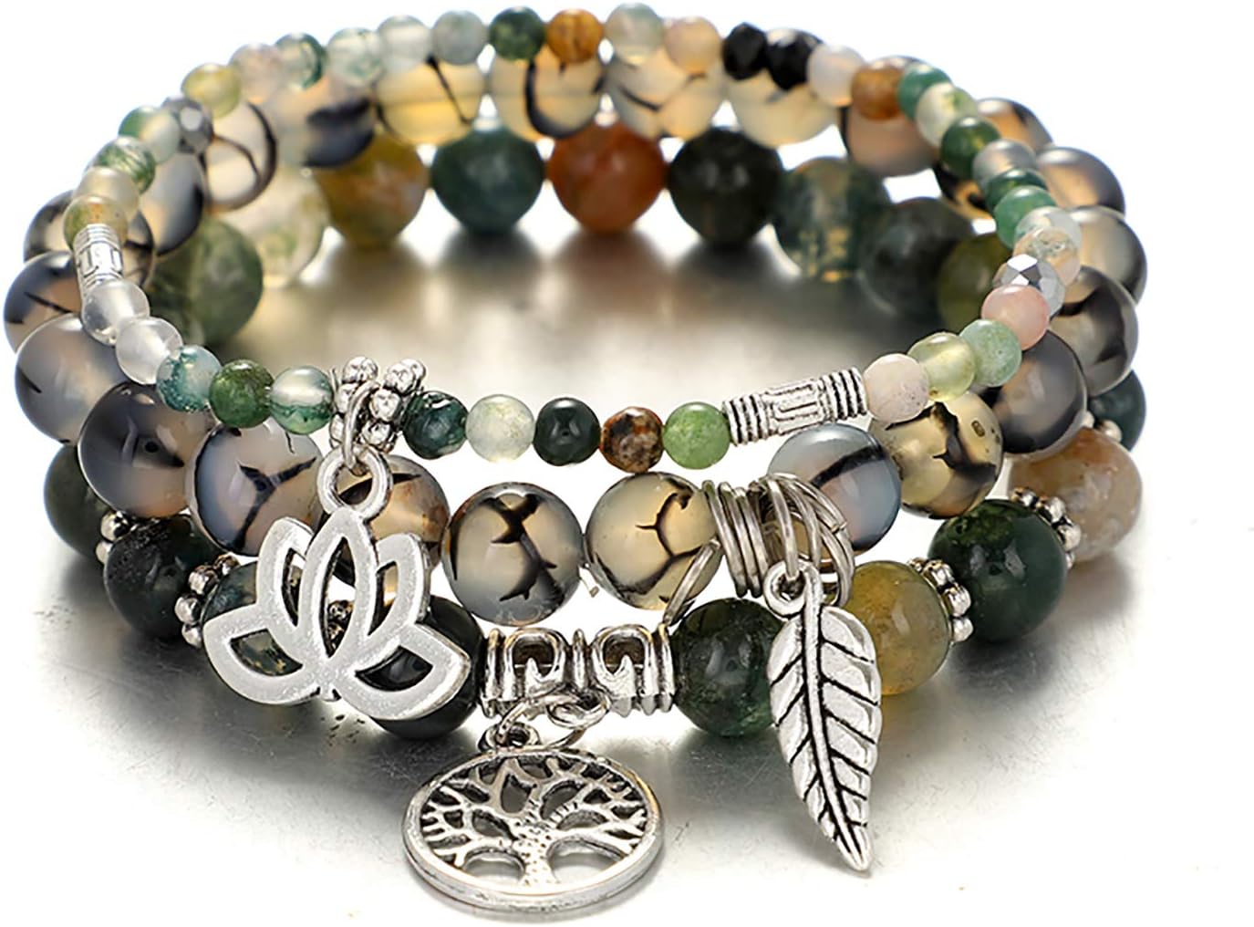 Tree of Life Yoga Healing Stone Bracelets,Multilayer Lotus Chakra Stone Reiki Bracelet Sets,Anxiety Crystal Natural Stone,for Women Stress Relief