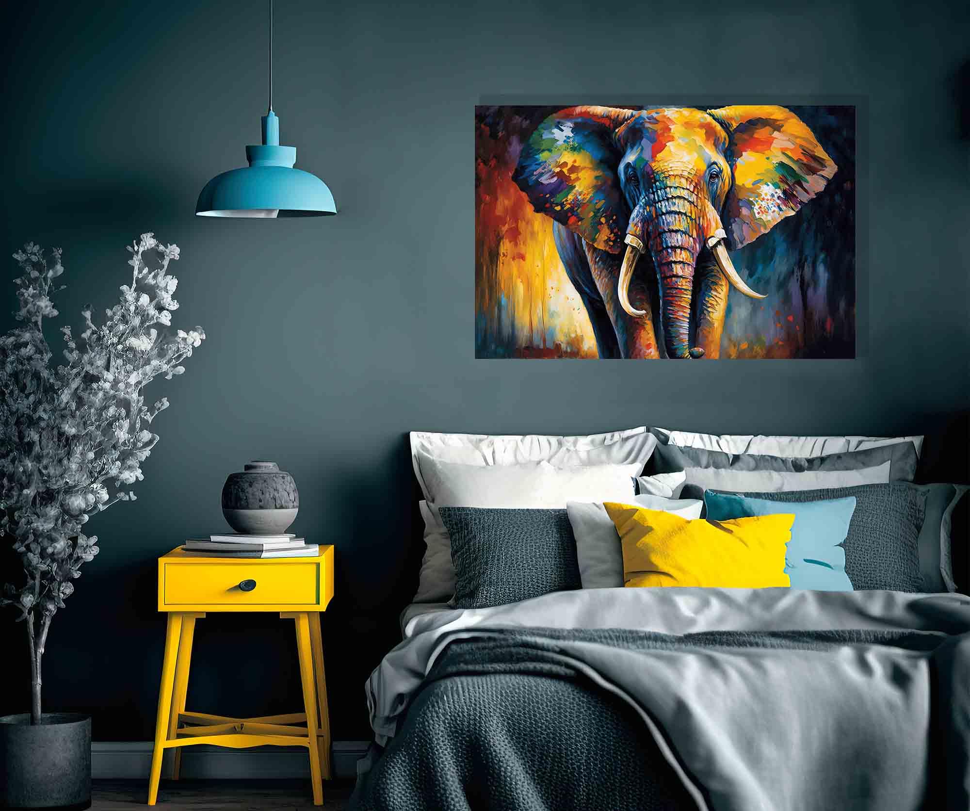 Artley Prints - Elefant Hochformat Bunte Wandleinwand für Wohnzimmer - Abstrakte Dekoration zum Aufhängen Kunstdrucke Gerahmte Bilder groß 86 x 61 cm (34 x 24 Zoll) A1